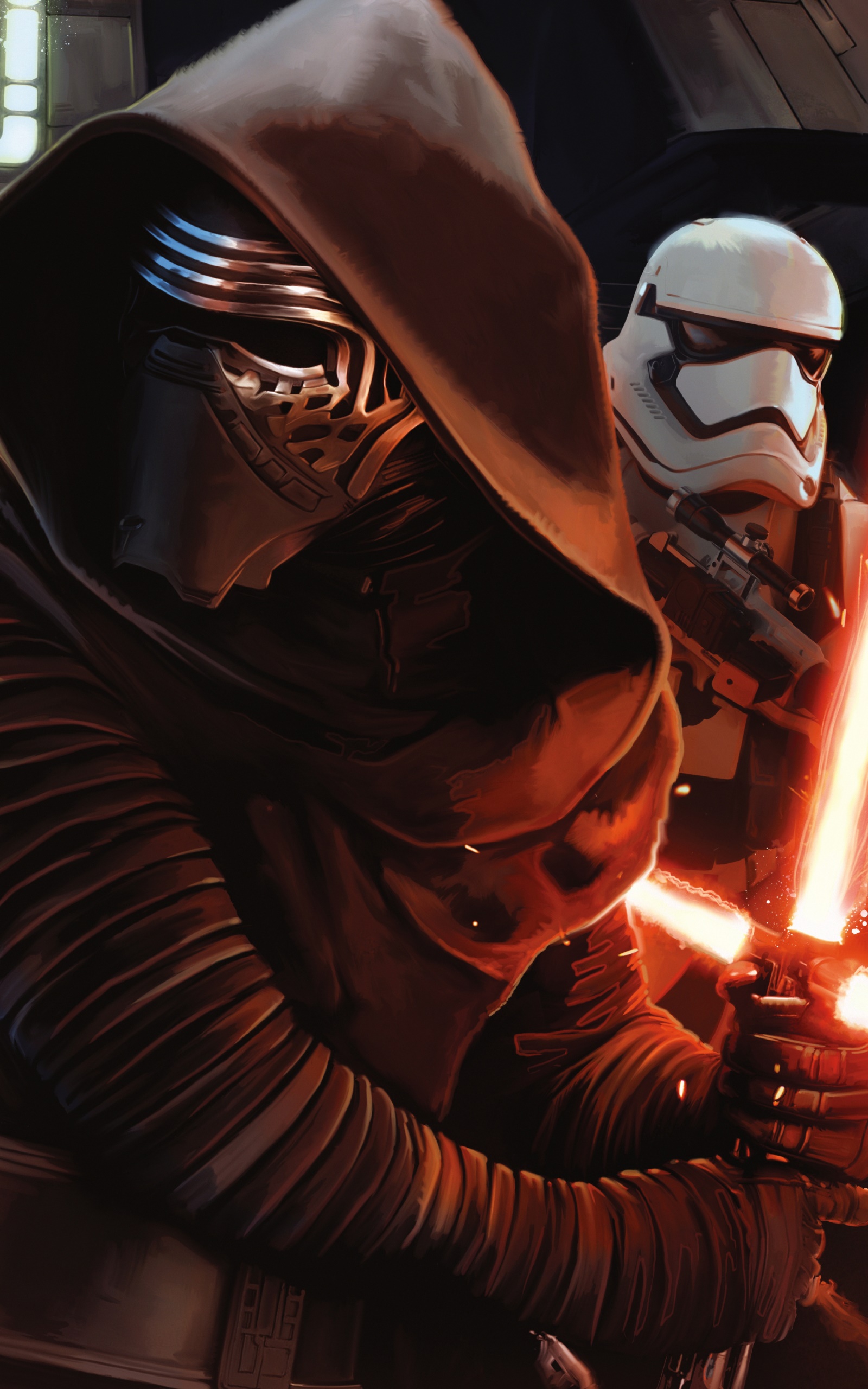 Movie Star Wars Episode VII: The Force Awakens, Stormtrooper, Star Wars, Lightsaber, Kylo Ren, 1600x2560, Phone HD Wallpaper