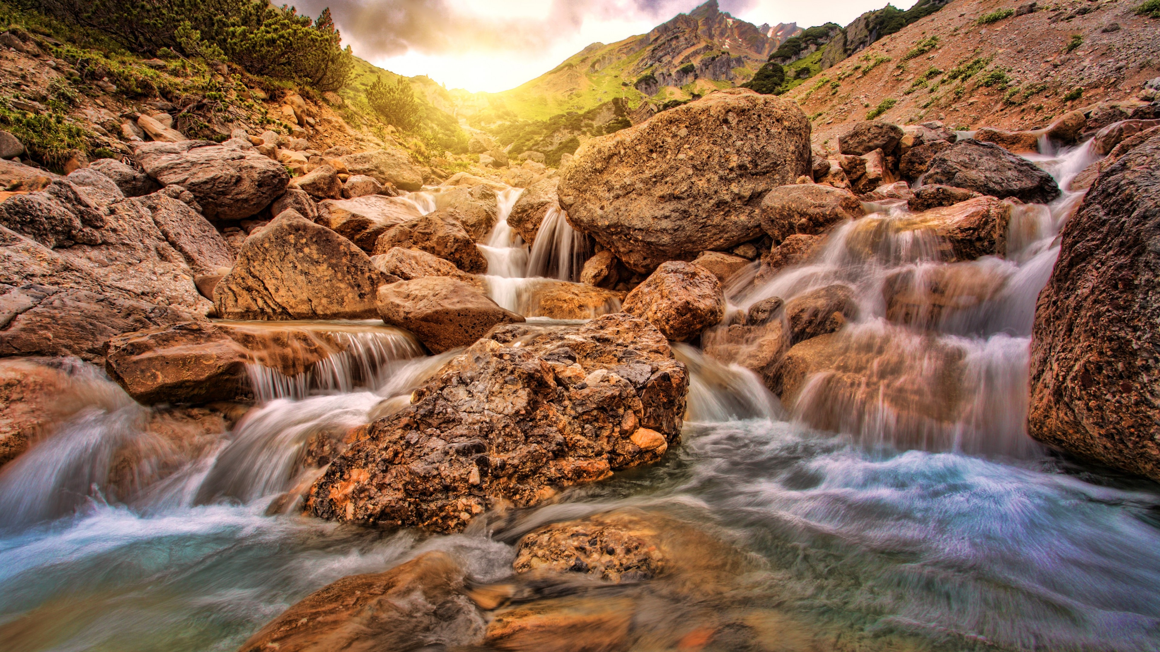 Waterfall, Alpine, 4K, HD Wallpaper