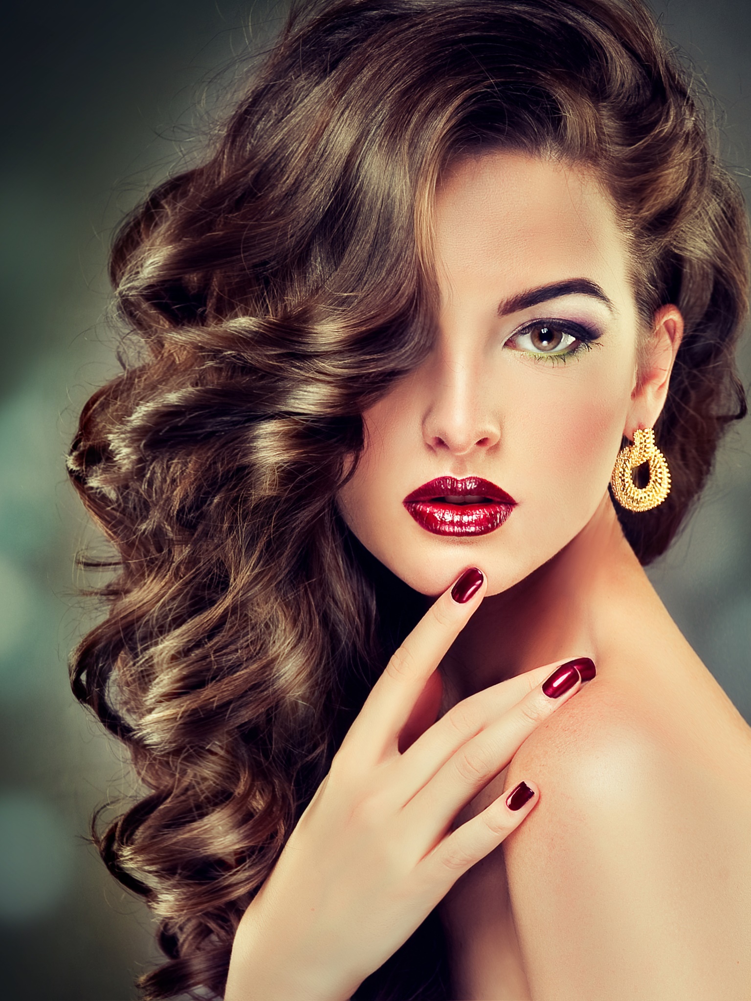 Women Model, Lipstick, Curl, Earrings, 1536x2048, Phone HD Wallpaper