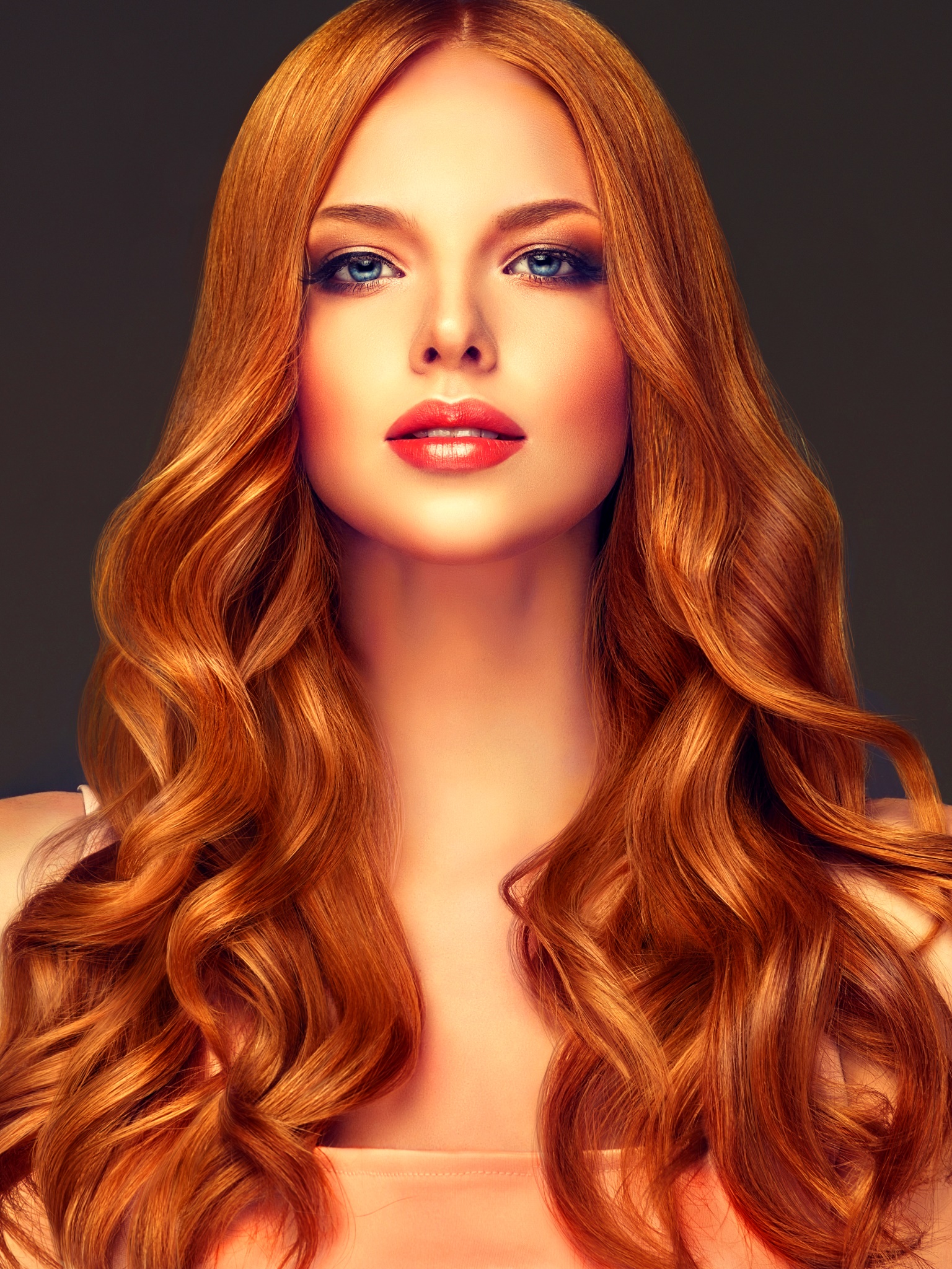 Women Model, Long Hair, Redhead, Lipstick, Blue Eyes, 1536x2048, Phone HD Wallpaper