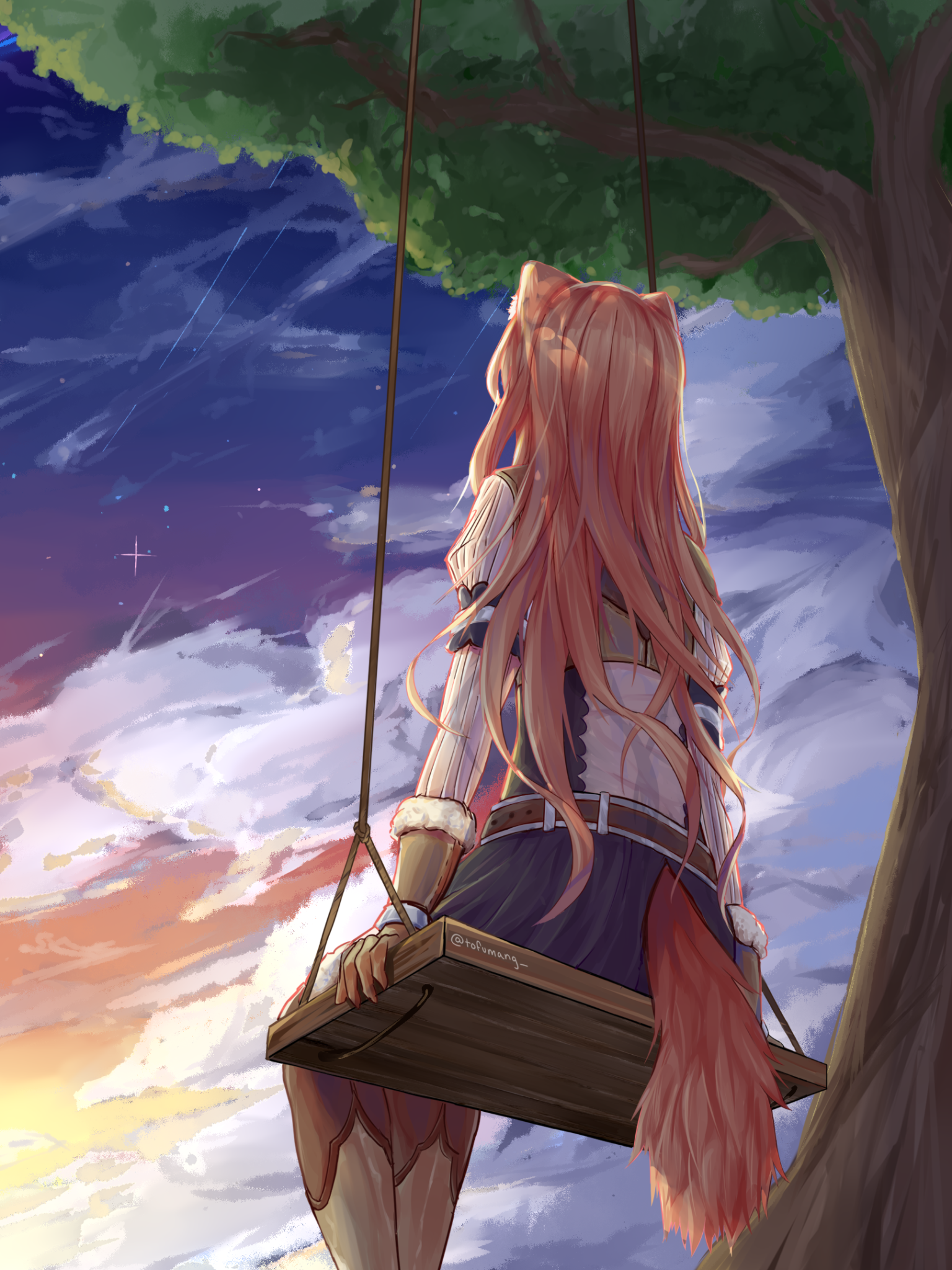 Anime The Rising of the Shield Hero, Sunset, Brown Hair, Tail, Raphtalia (The Rising Of The Shield Hero), 1536x2048, Phone HD Wallpaper