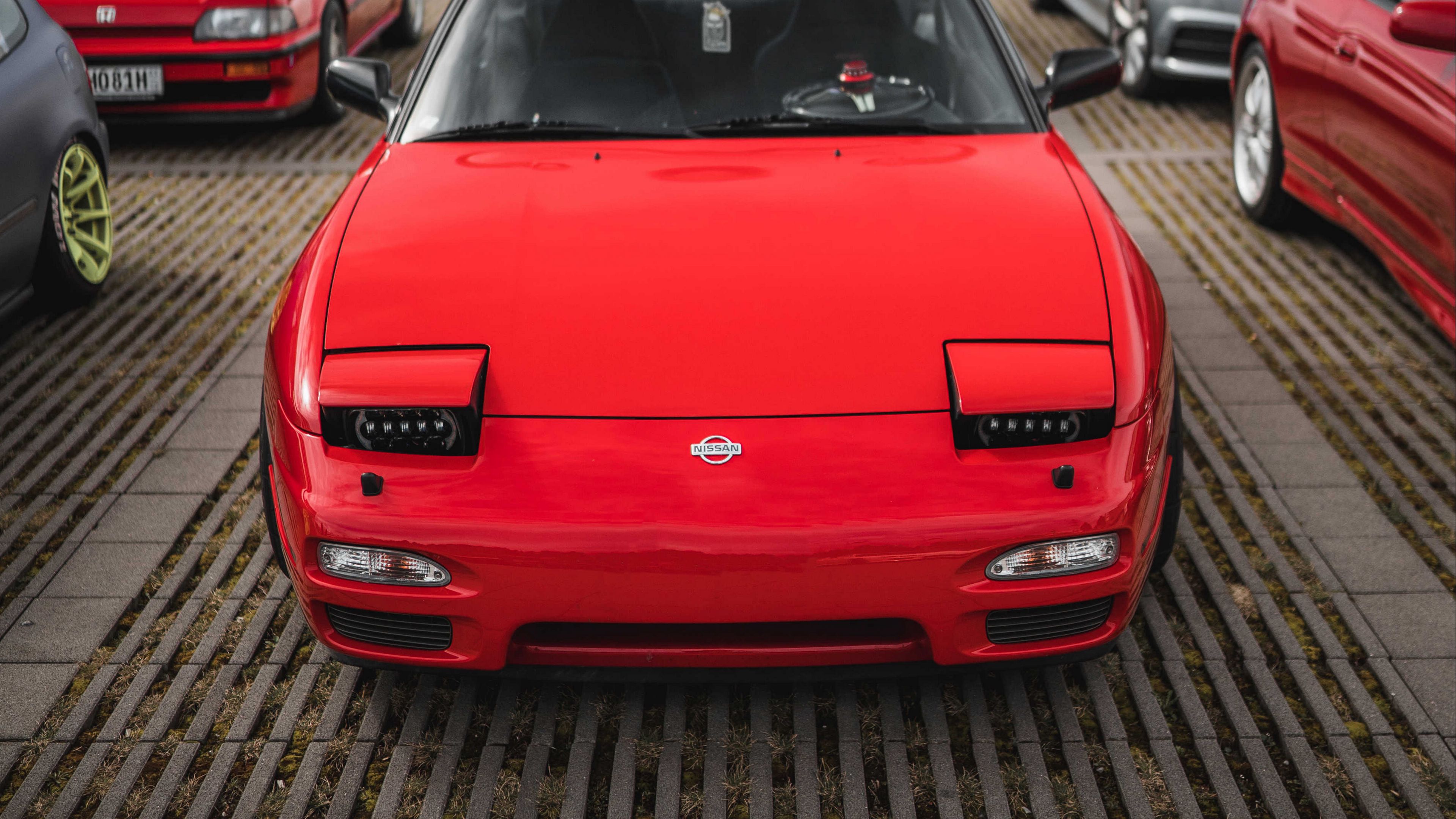 nissan, car, front view, red, 4k, HD Wallpaper