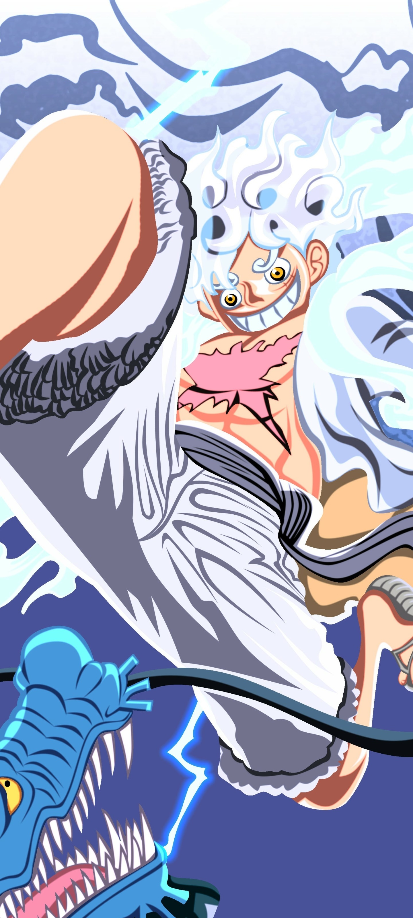 Anime One Piece, Monkey D. Luffy, Kaido (One Piece), Gear 5 (One Piece), 1440x3200, Phone HD Wallpaper