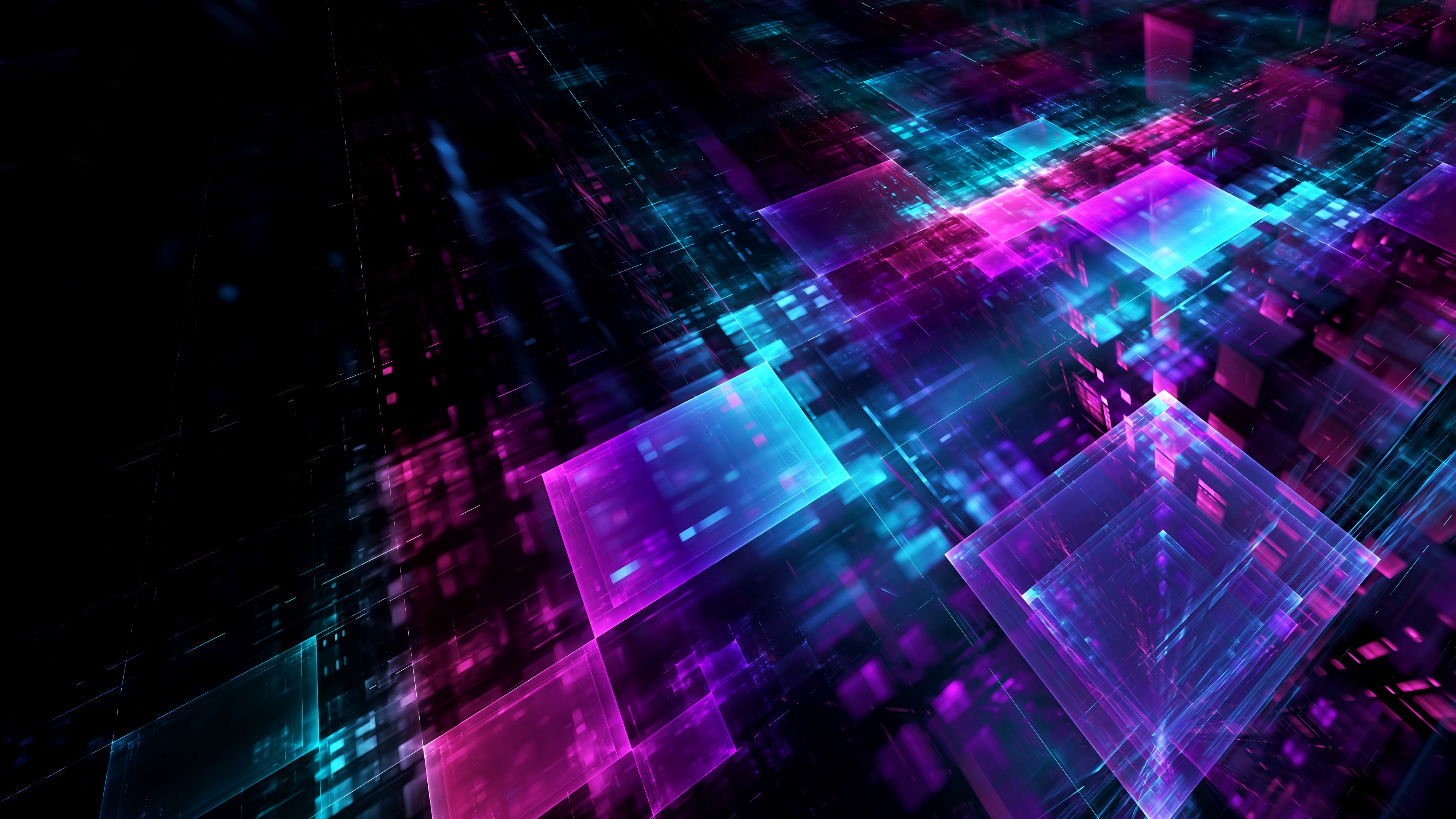 digital, geometric, cube, lines, 3D, 4K, HD Wallpaper