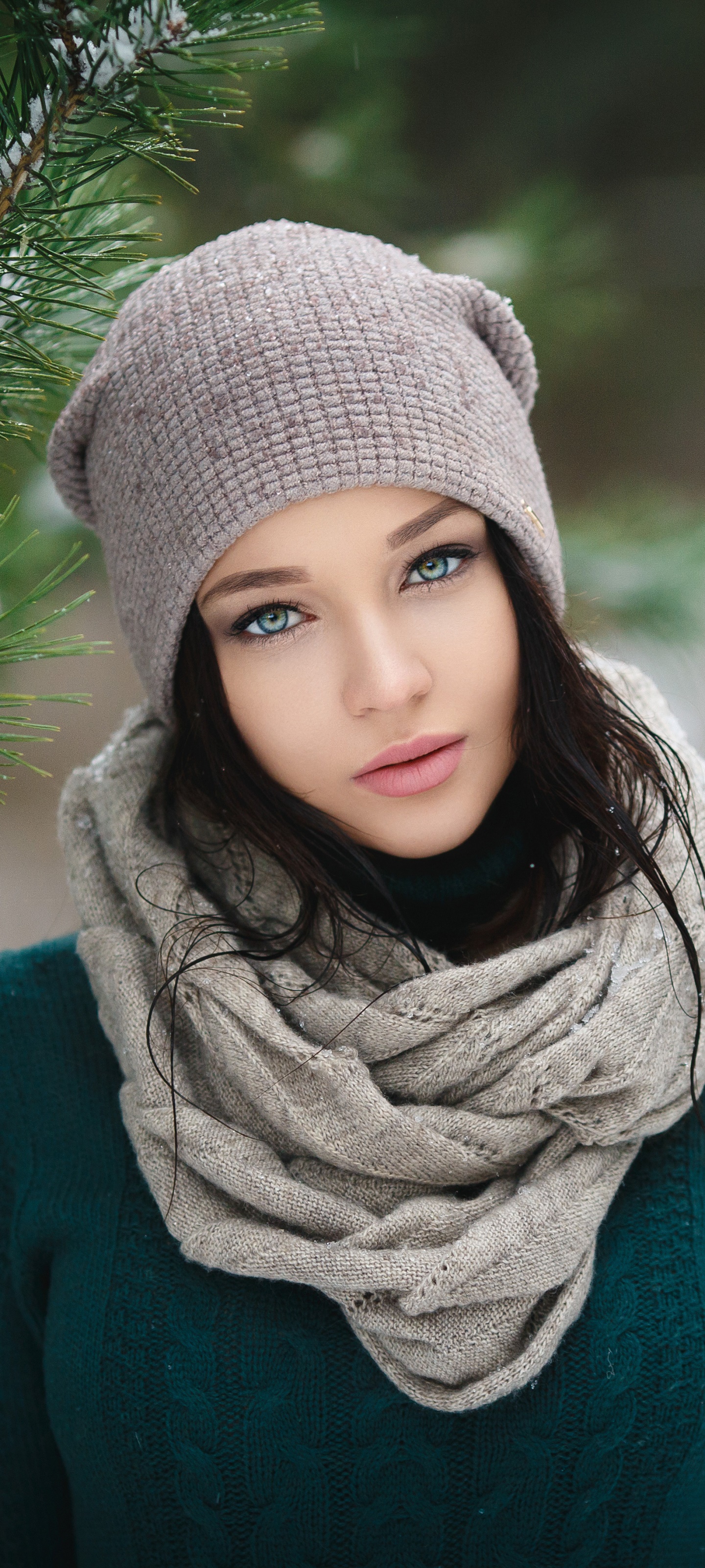 Women Angelina Petrova, Hat, Scarf, Model, 1440x3200, Phone HD Wallpaper