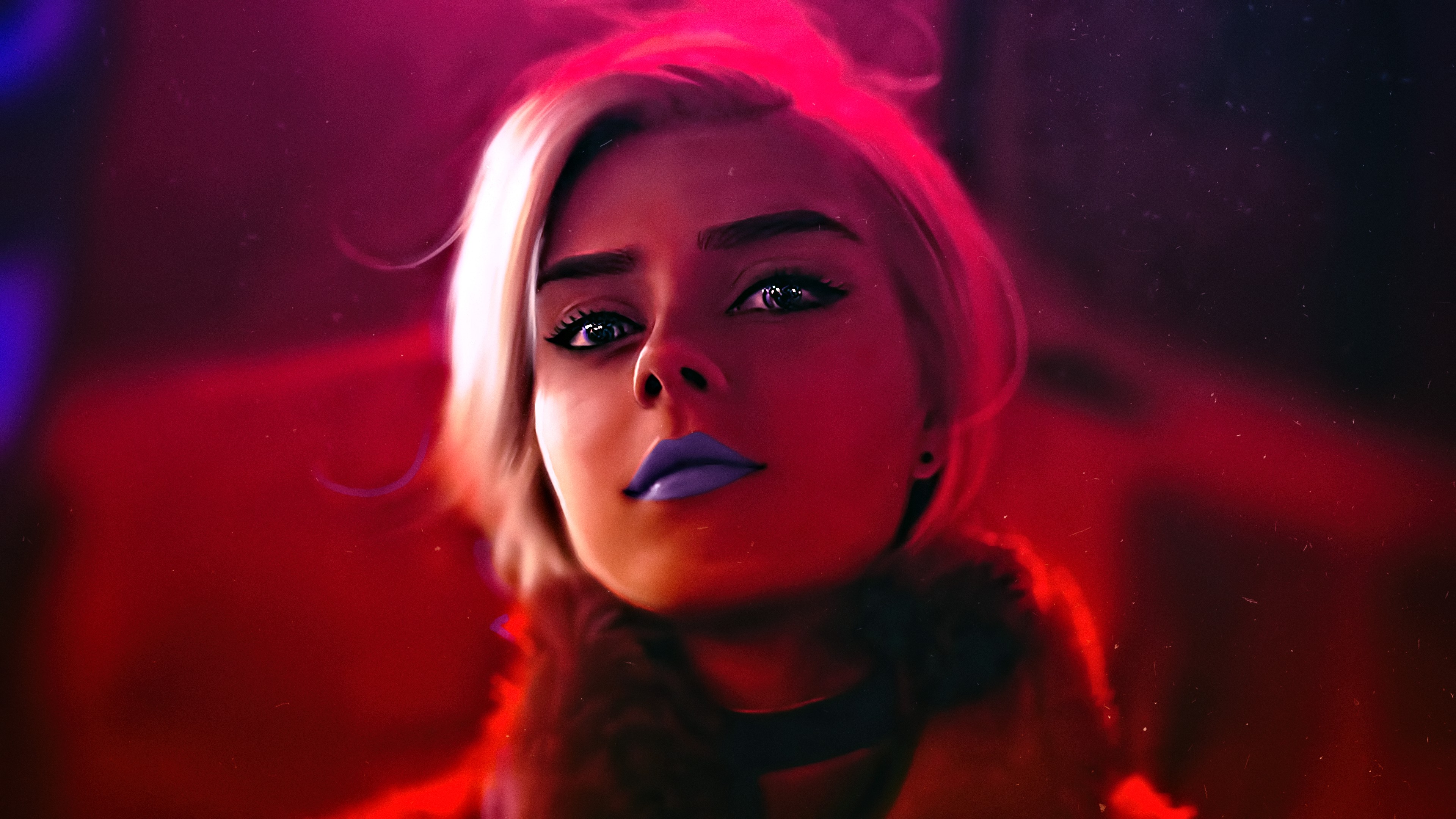 Girl, beautiful, purple, lipstick, blonde, 4K, HD Wallpaper