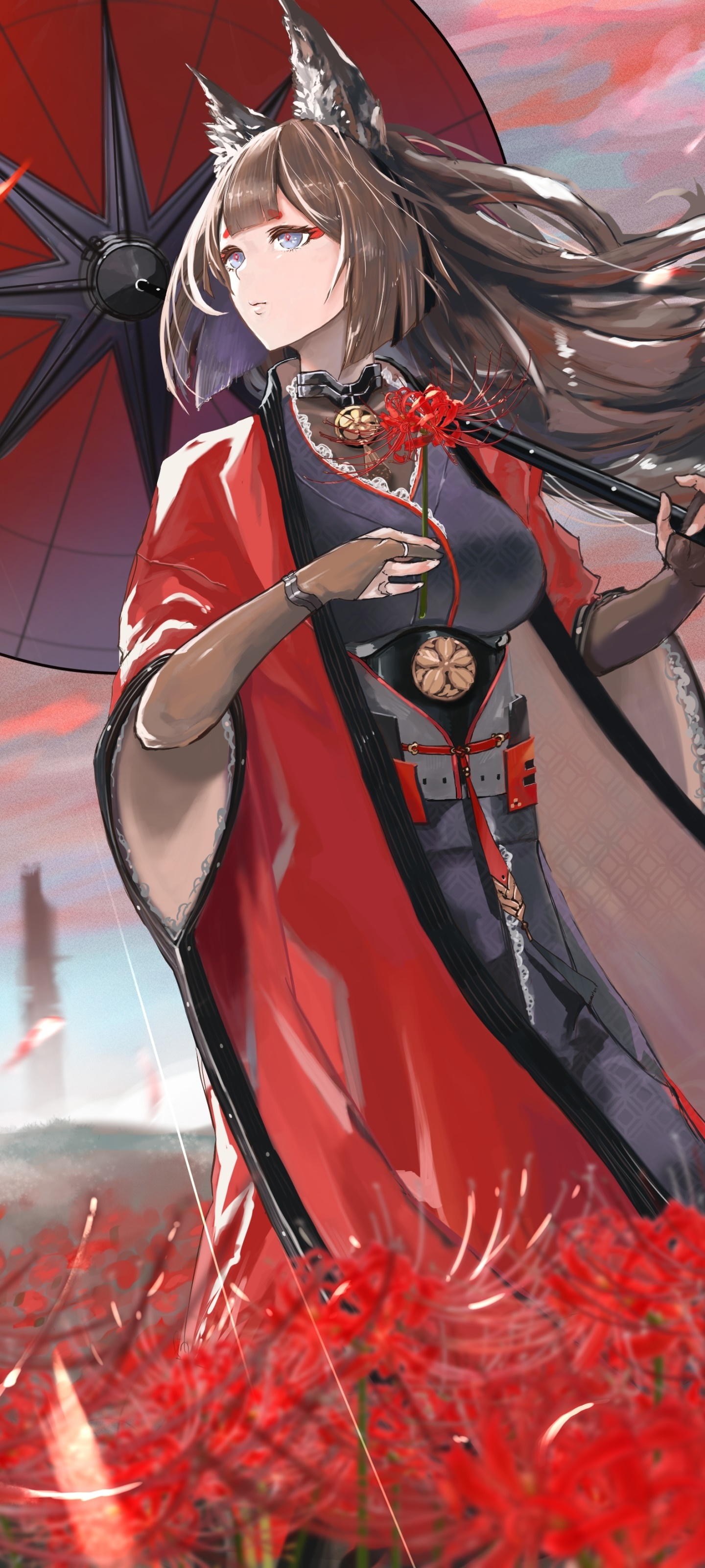 Anime Azur Lane, Animal Ears, Amagi (Azur Lane), Kimono, 1440x3200, Phone HD Wallpaper