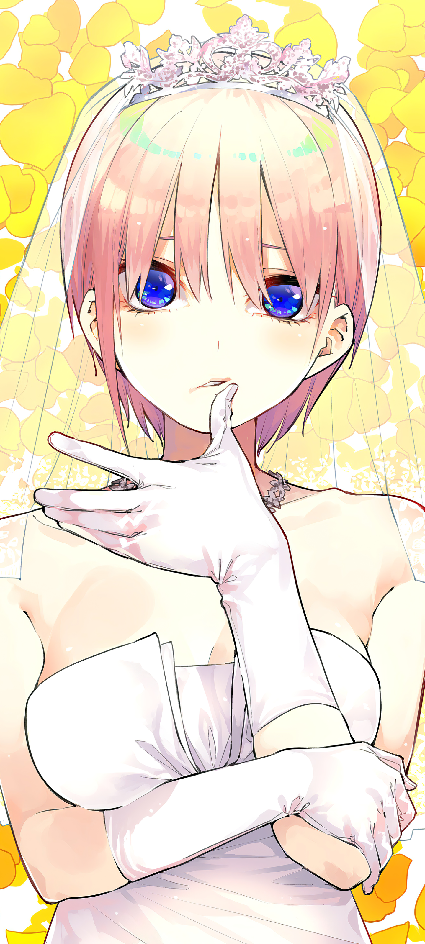 Anime The Quintessential Quintuplets, Blue Eyes, Pink Hair, Ichika Nakano, 5-Toubun No Hanayome, Bride, 1440x3200, Phone HD Wallpaper