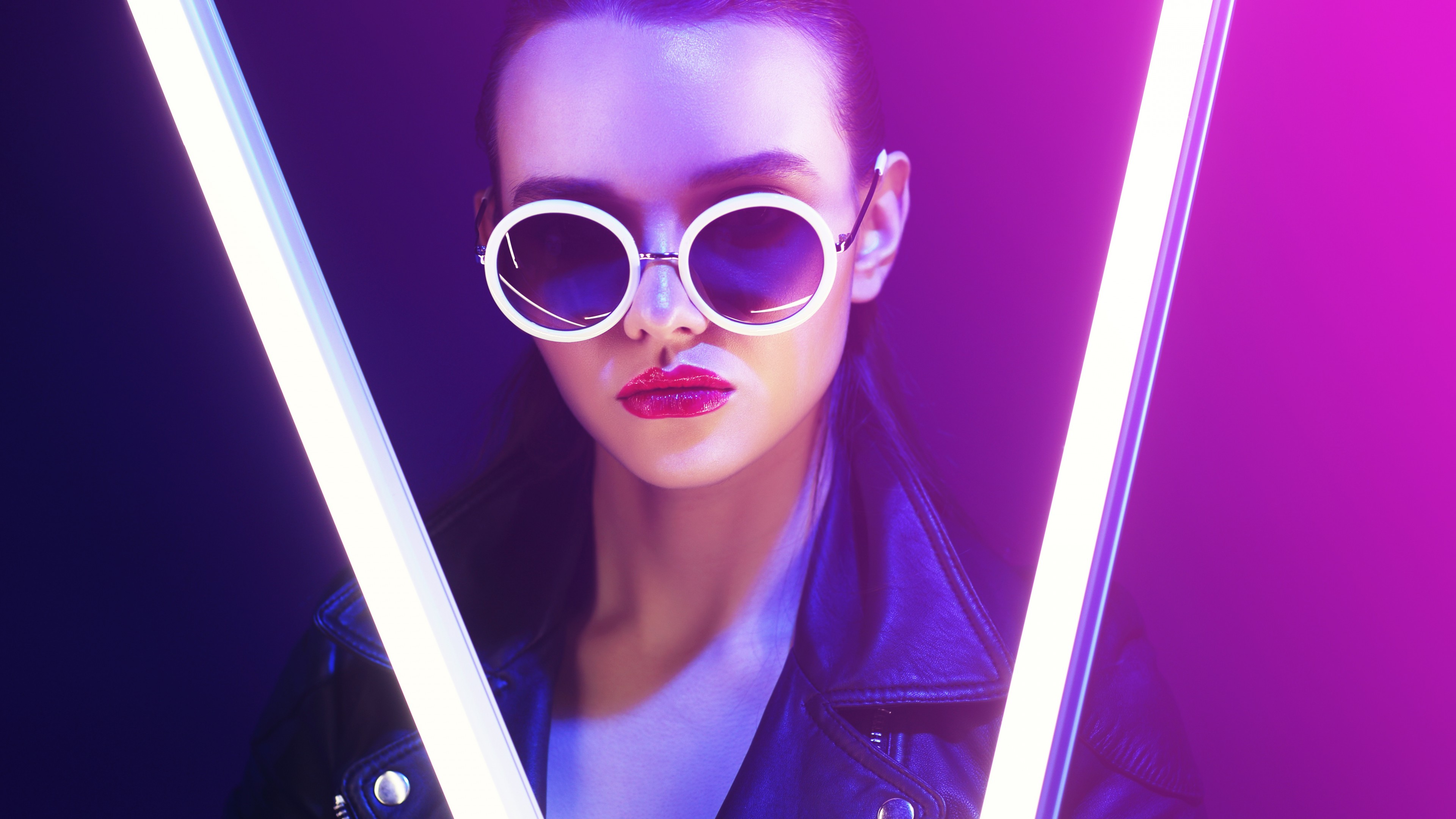 Leather Jacket, Girl, brunette, 4K, HD Wallpaper