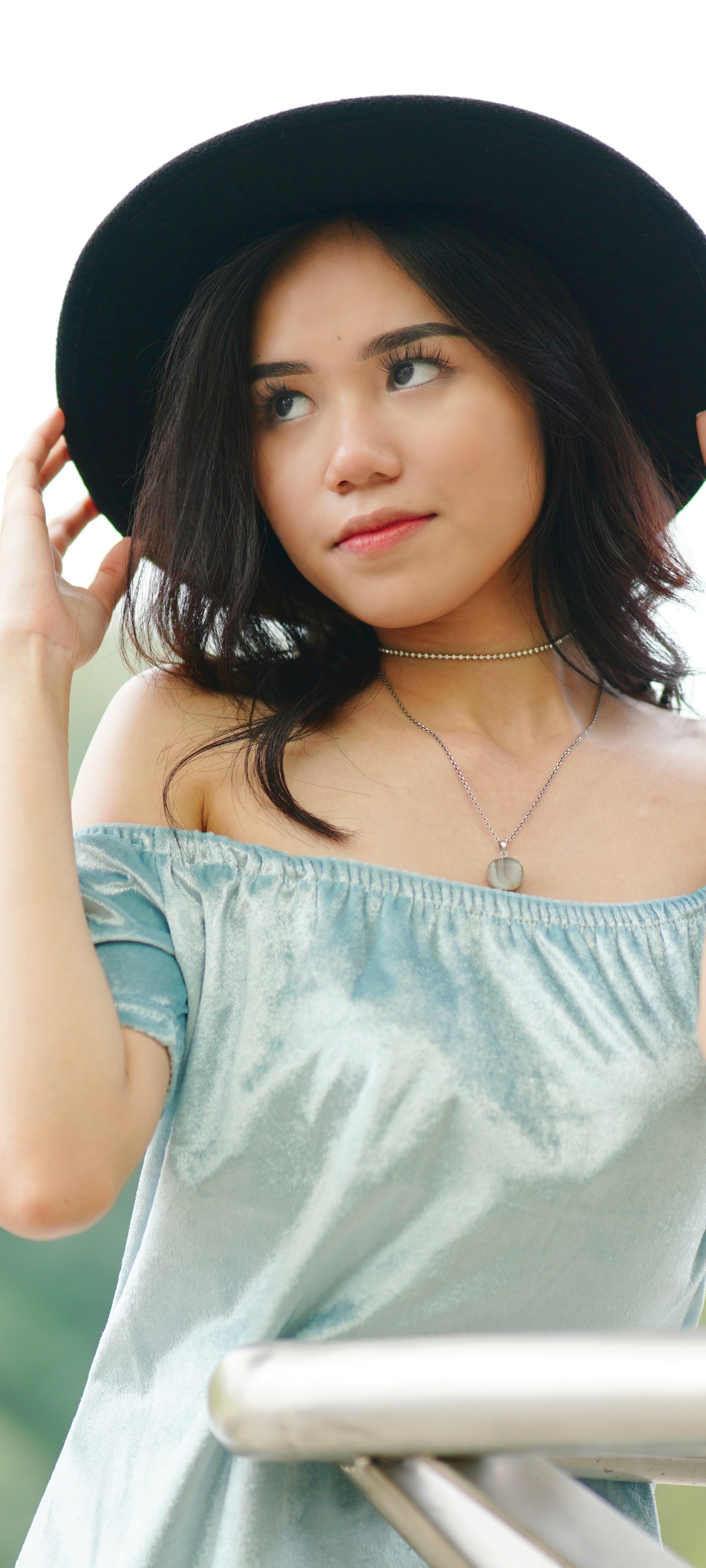 Women Model, Hat, Black Hair, 1440x3200, Phone HD Wallpaper