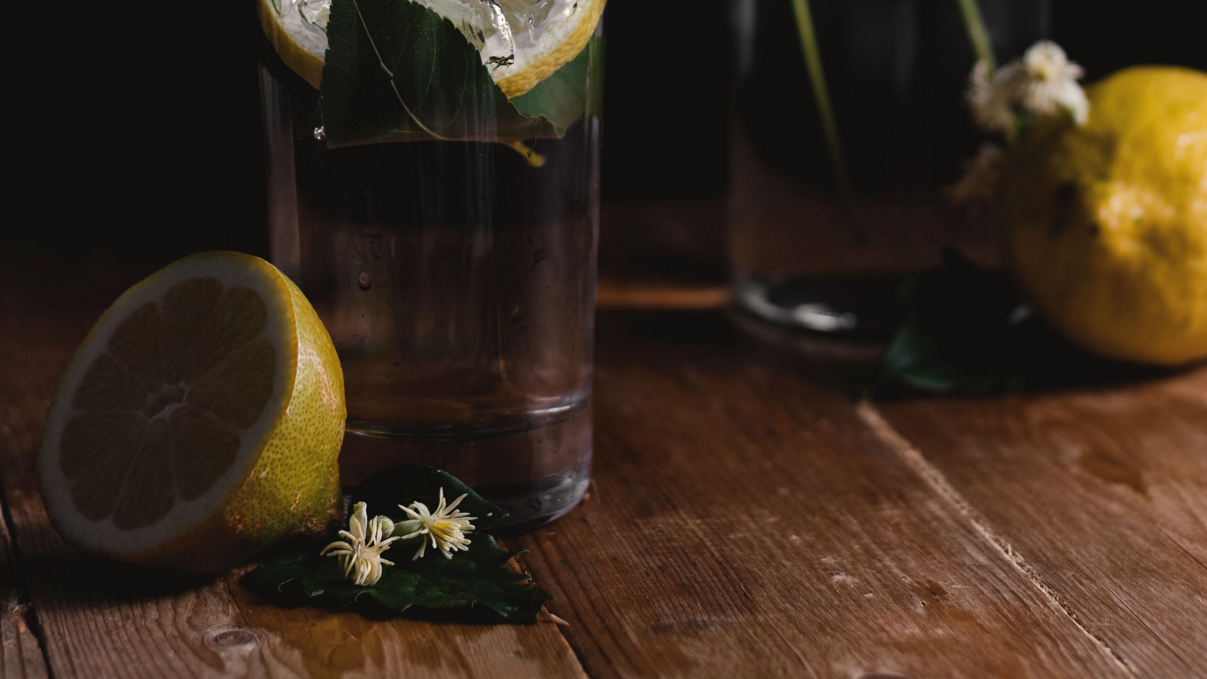 spray, glass, lemon, flowers, 4k, HD Wallpaper