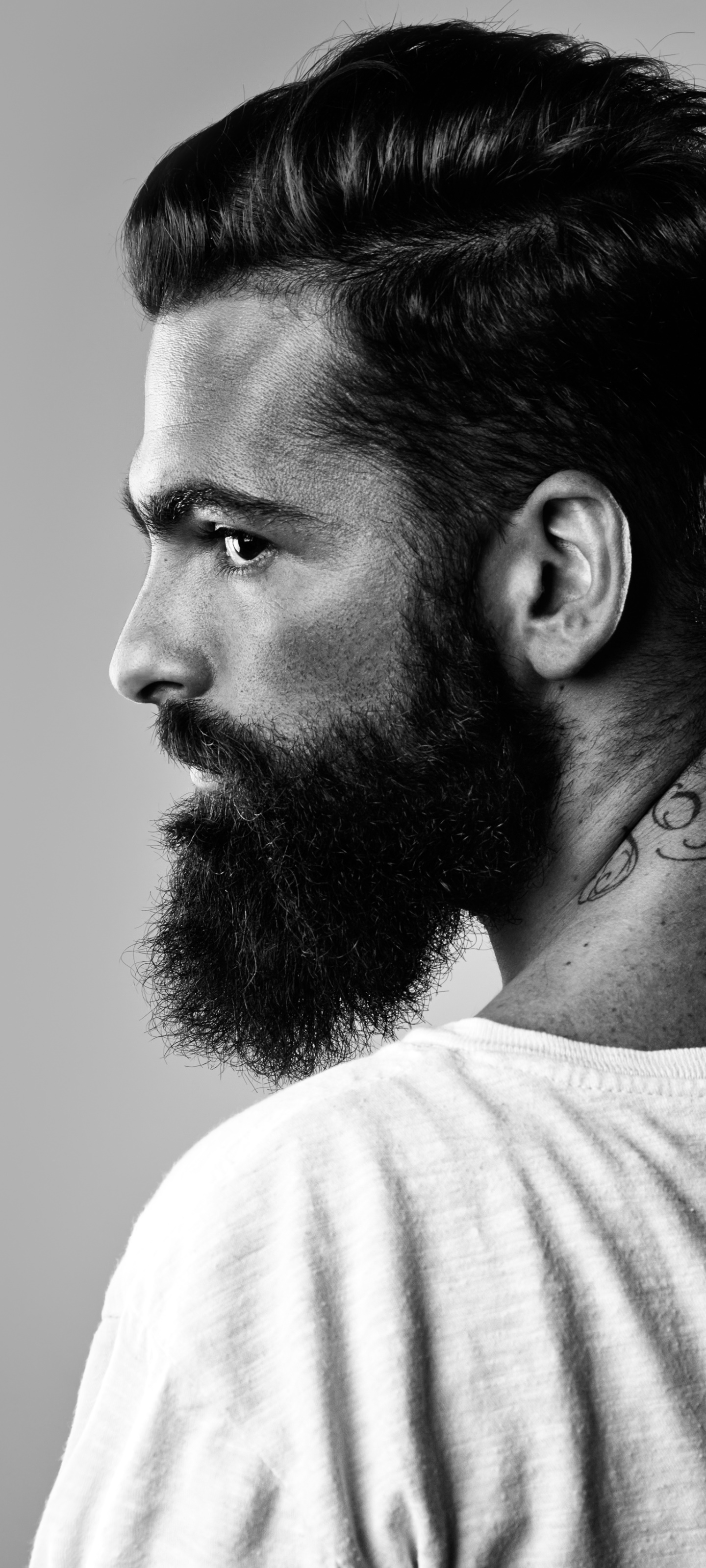 Men Model, Black and White, Beard, 1440x3200, Phone HD Wallpaper