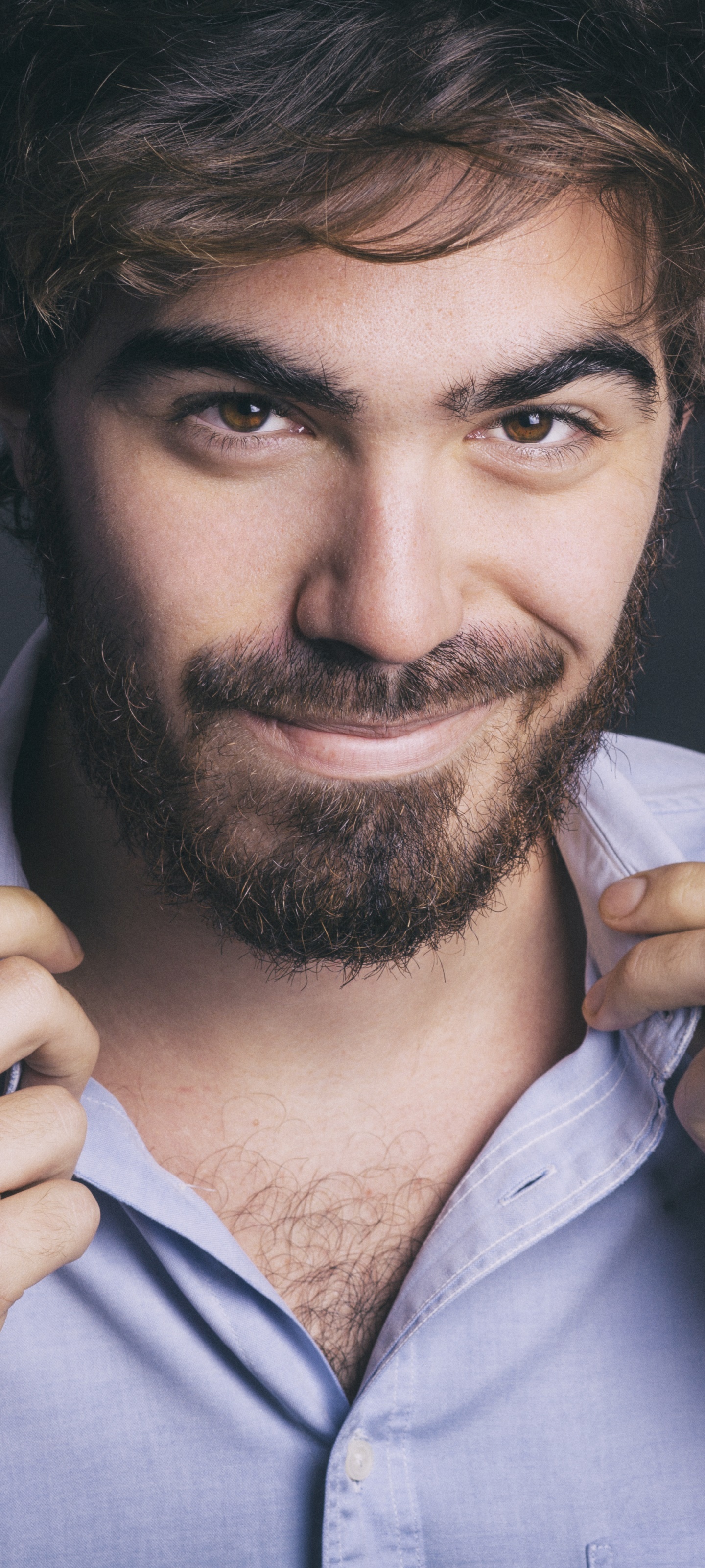 Men Model, Brown Eyes, Beard, Smile, 1440x3200, Phone HD Wallpaper