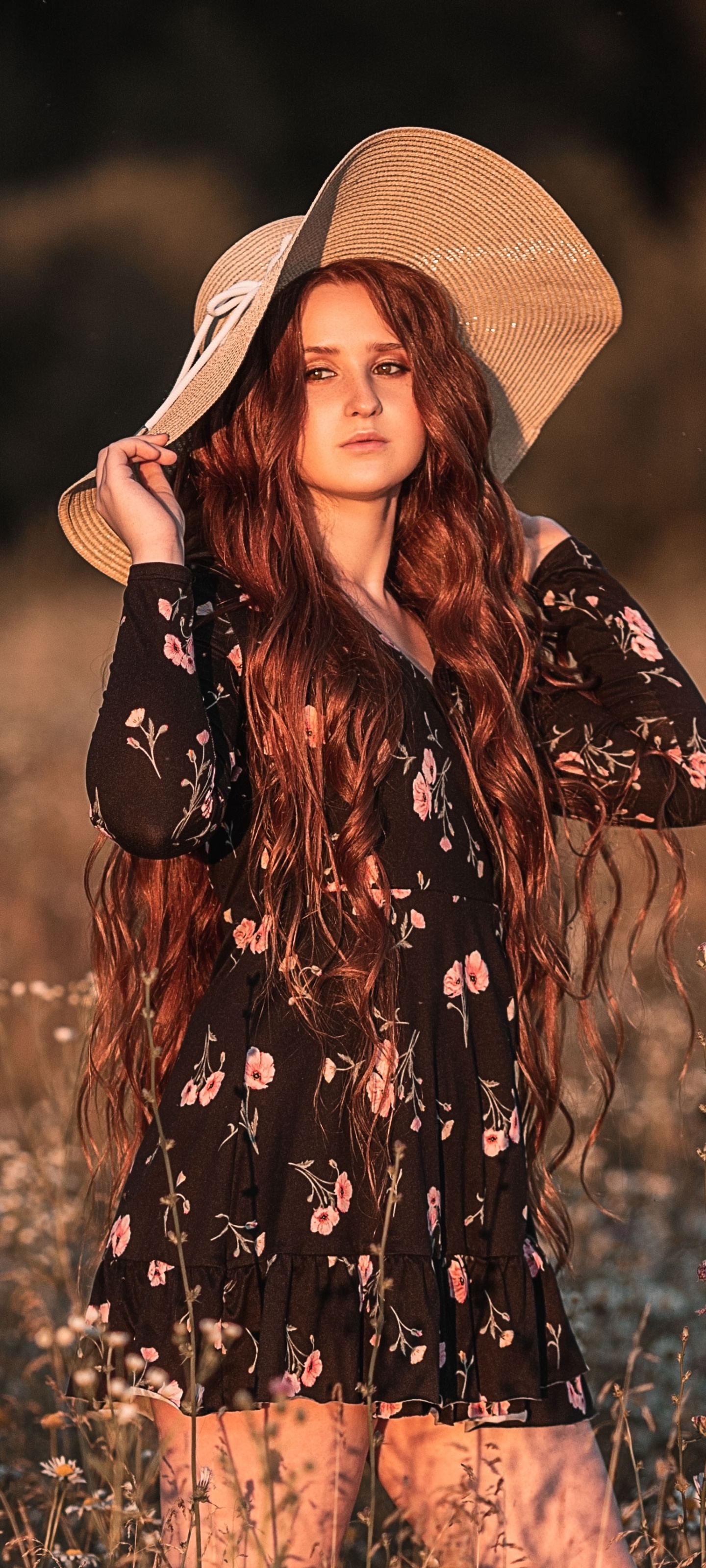 Women Model, Long Hair, Hat, Redhead, 1440x3200, Phone HD Wallpaper