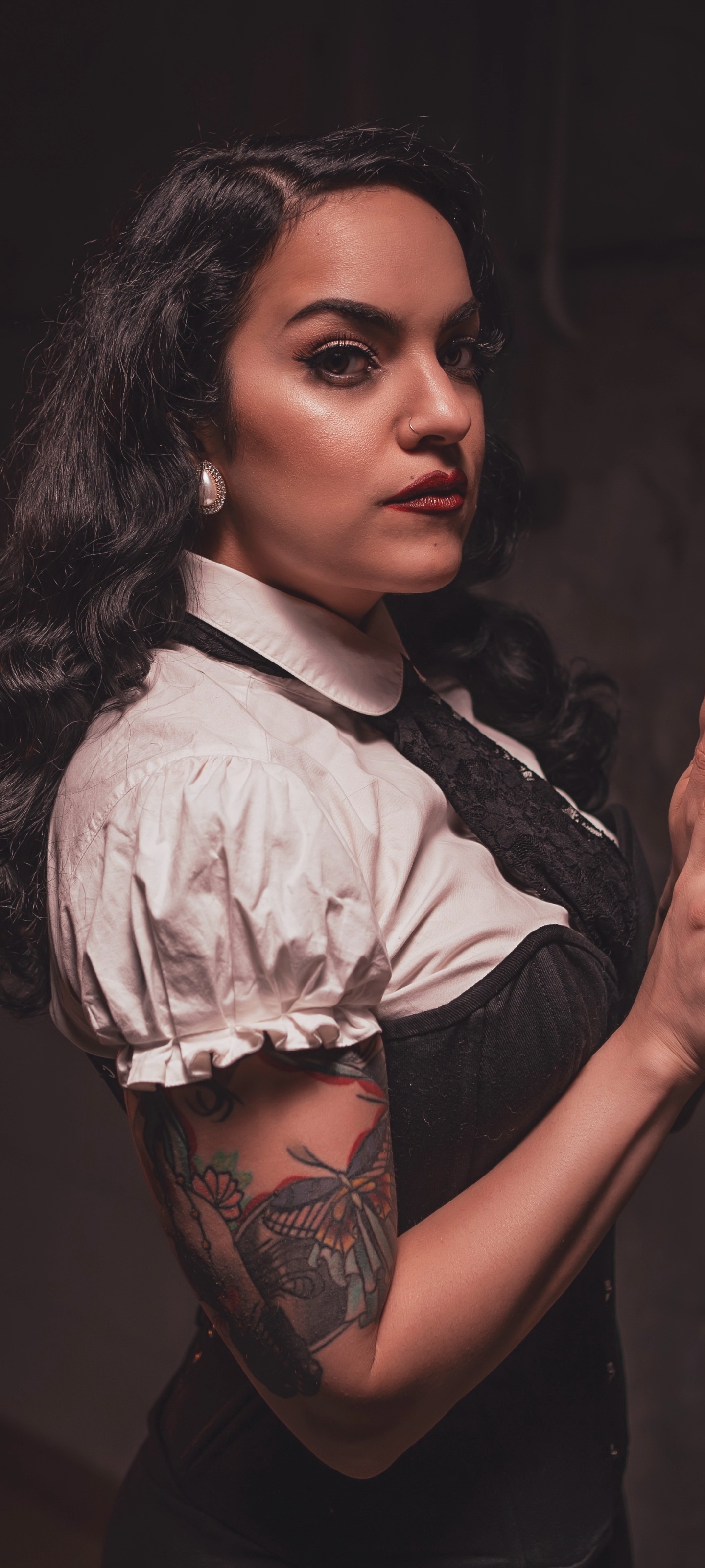 Women Model, Black Hair, Tattoo, 1440x3200, Phone HD Wallpaper