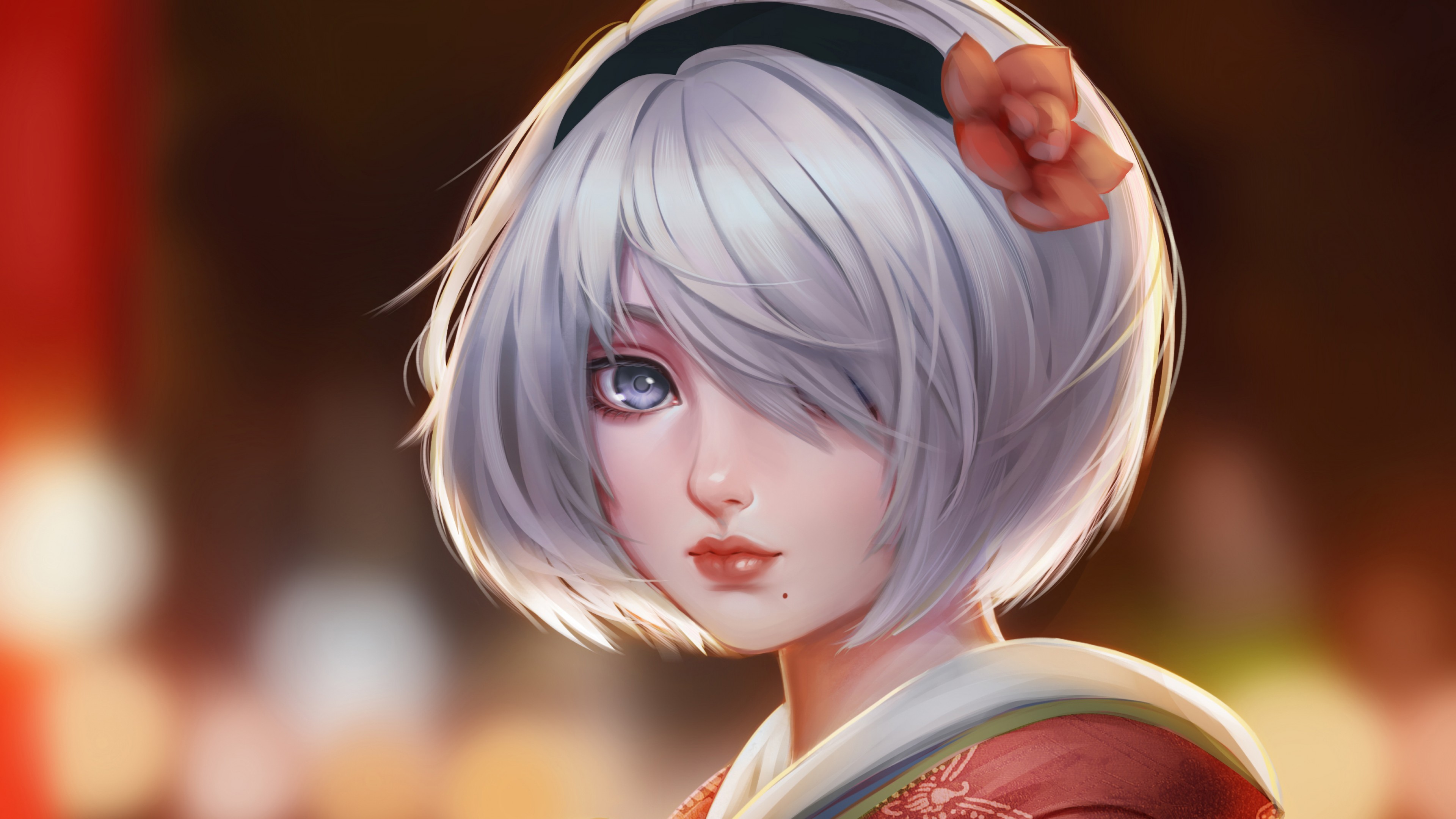 Nier Automata, girk, blur, 4K, HD Wallpaper