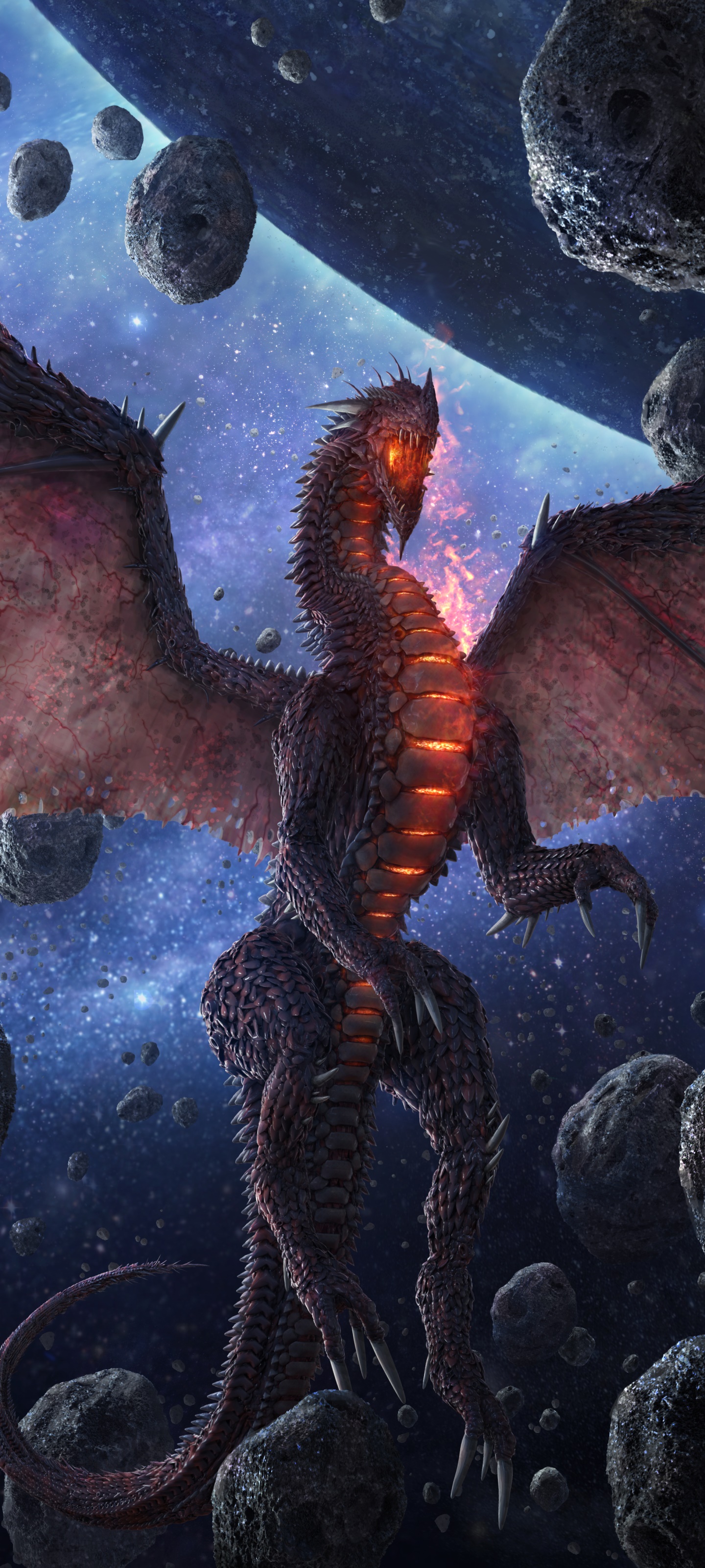 Fantasy Dragon, Asteroid, 1440x3200, Phone HD Wallpaper