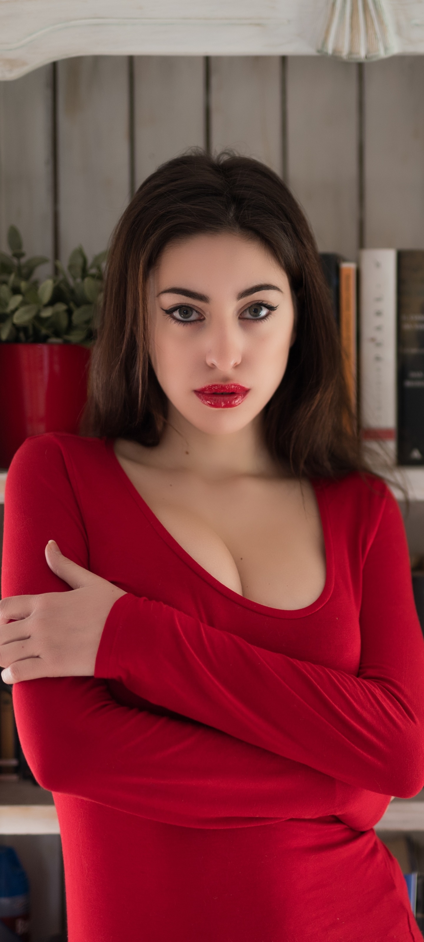 Women Model, Lipstick, Brunette, 1440x3200, Phone HD Wallpaper