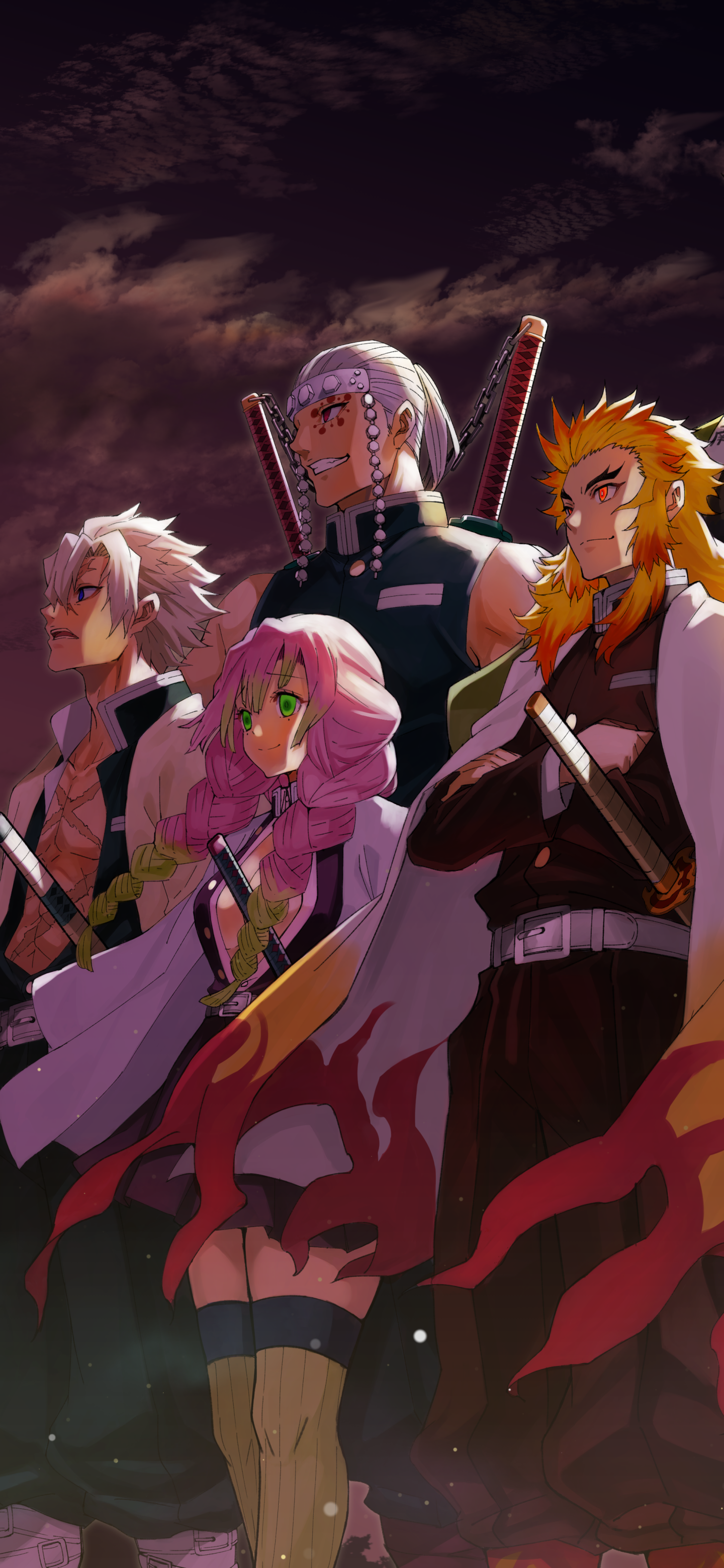 Anime Demon Slayer: Kimetsu no Yaiba, Kyojuro Rengoku, Mitsuri Kanroji, Sanemi Shinazugawa, Tengen Uzui, 1440x3120, Phone HD Wallpaper