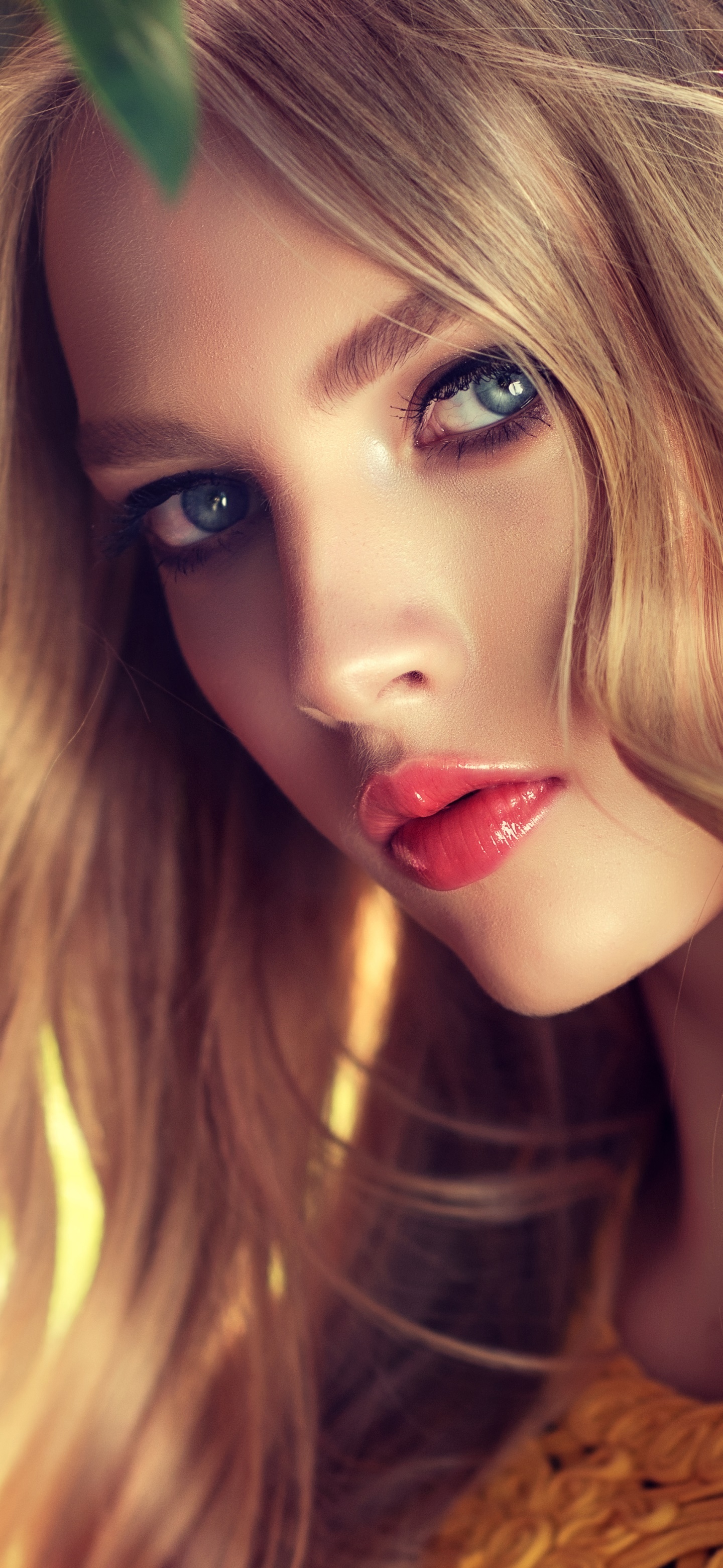 Women Model, Blue Eyes, Blonde, Lipstick, Face, 1440x3120, Phone HD Wallpaper