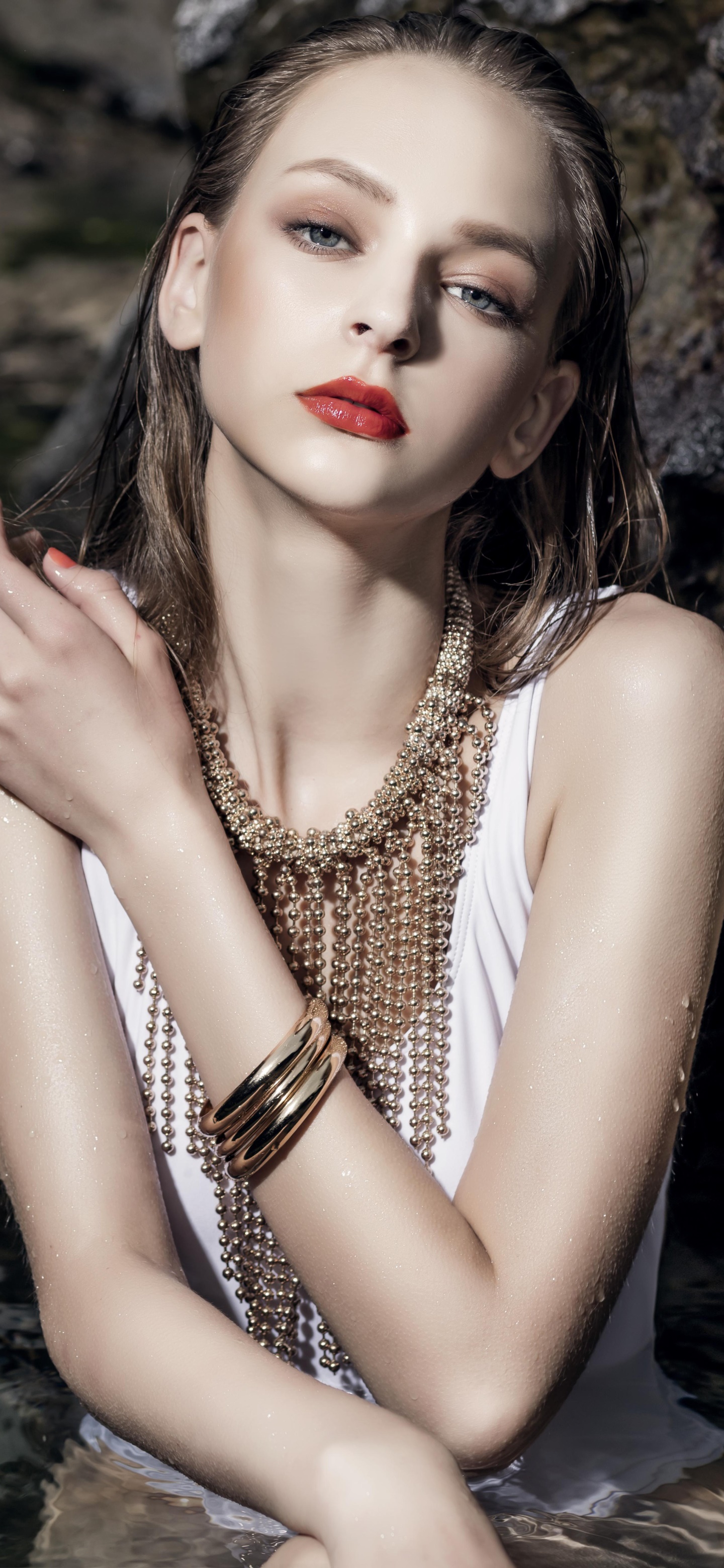 Women Model, Necklace, Lipstick, 1440x3120, Phone HD Wallpaper