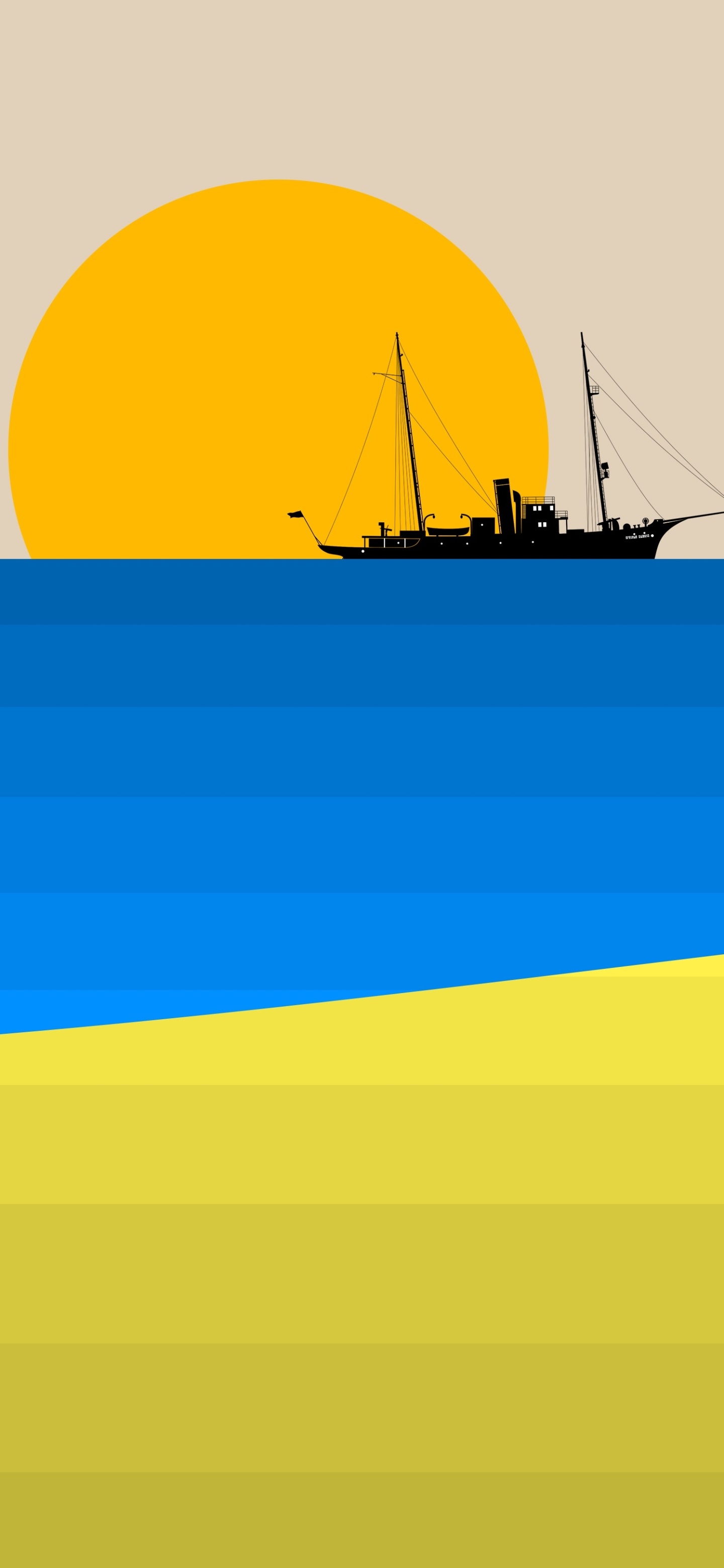 Artistic Minimalist, Ship, Sun, 1440x3120, Phone HD Wallpaper