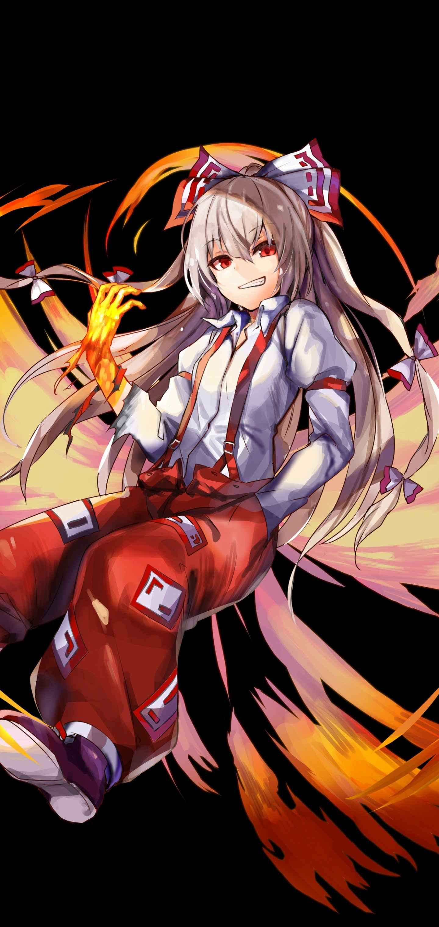 Anime Touhou, Fujiwara No Mokou, 1440x3040, Phone HD Wallpaper