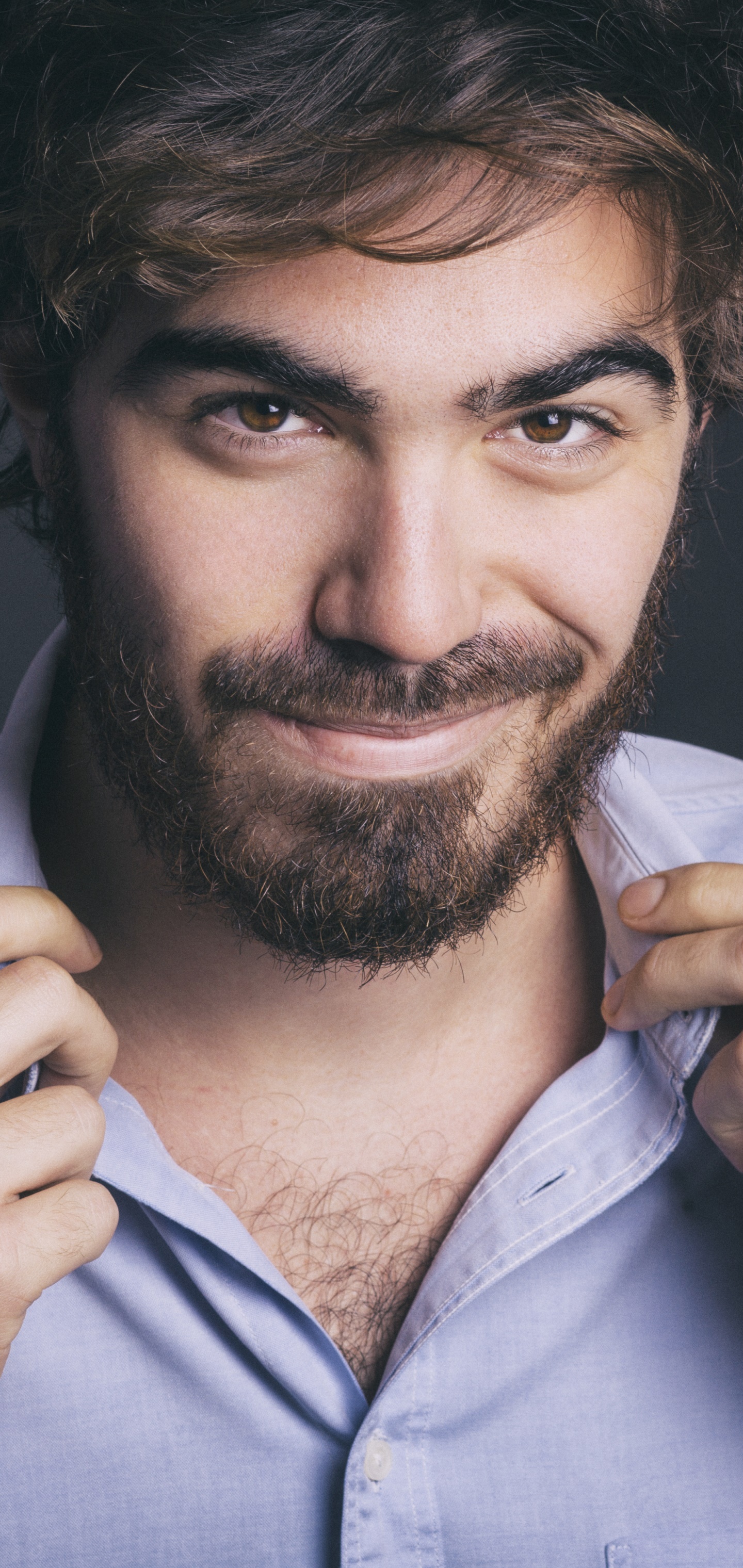 Men Model, Beard, Smile, Brown Eyes, 1440x3040, Phone HD Wallpaper