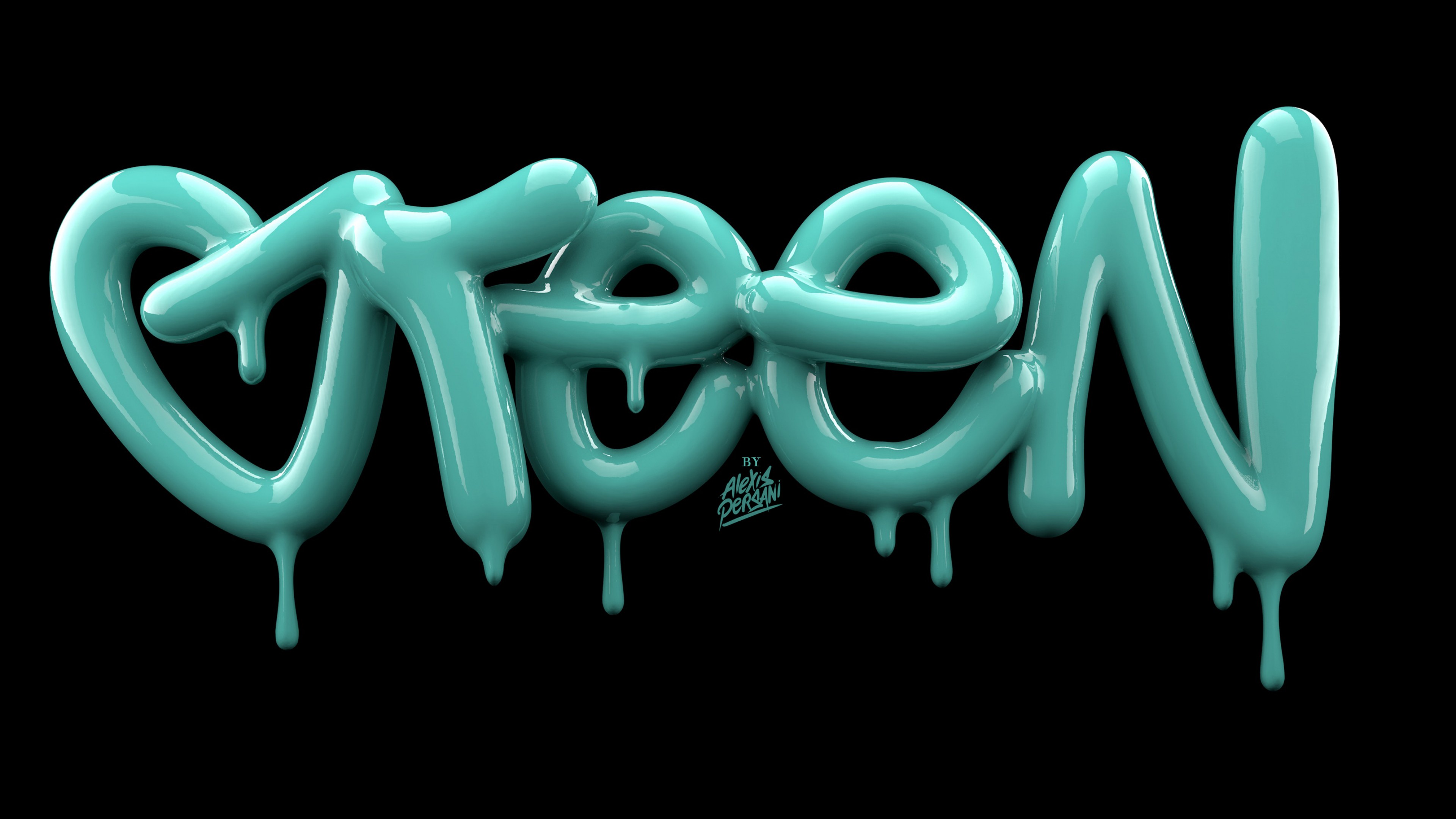 typography, abstract, 3D, green, 4k, HD Wallpaper