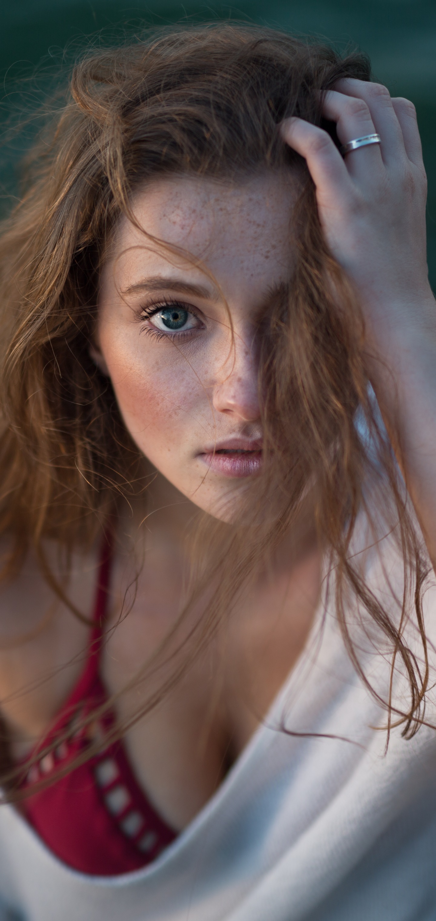 Women Model, Blue Eyes, Brunette, Freckles, 1440x3040, Phone HD Wallpaper