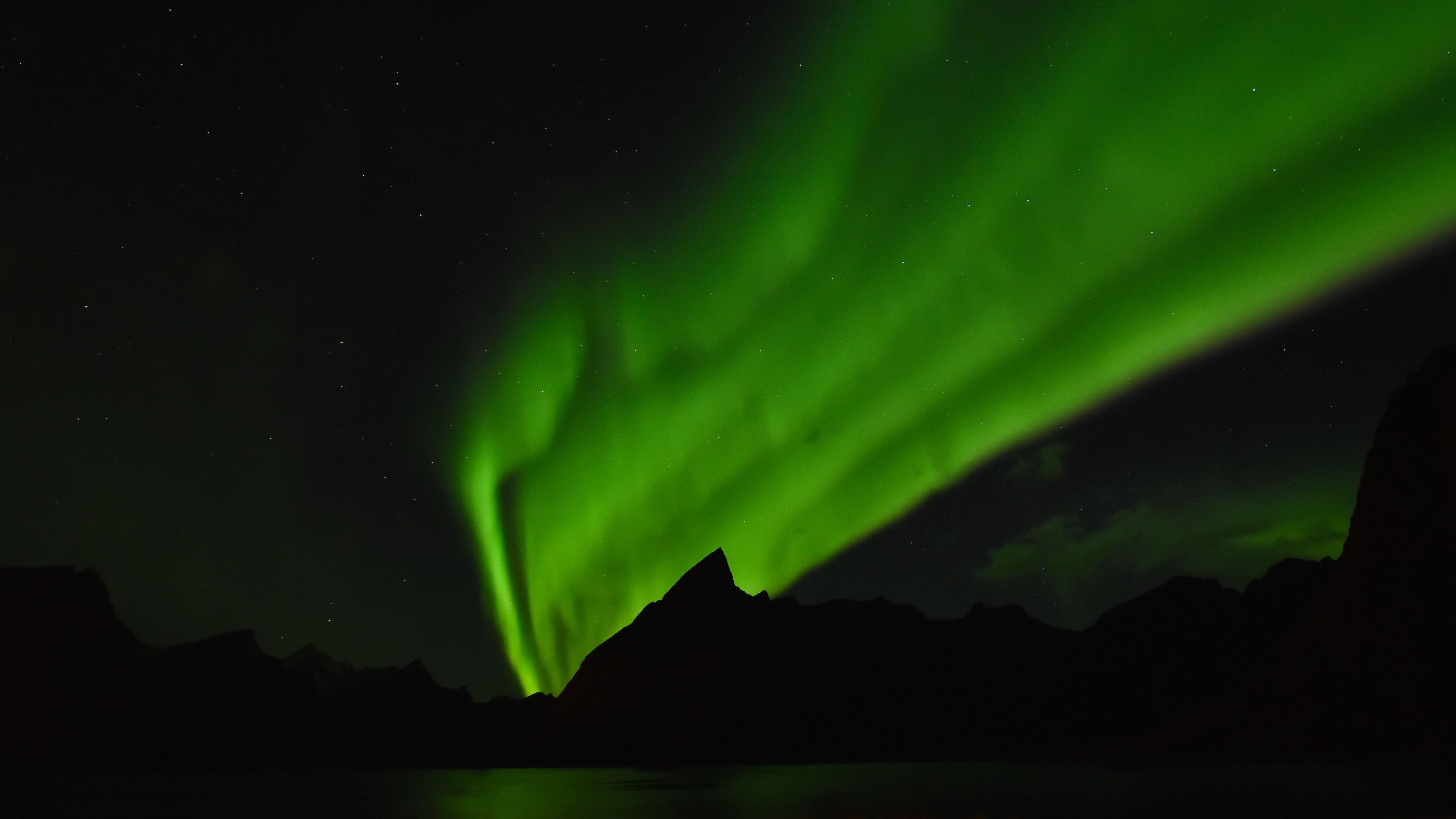 northern lights, green, dark, 4k, HD Wallpaper
