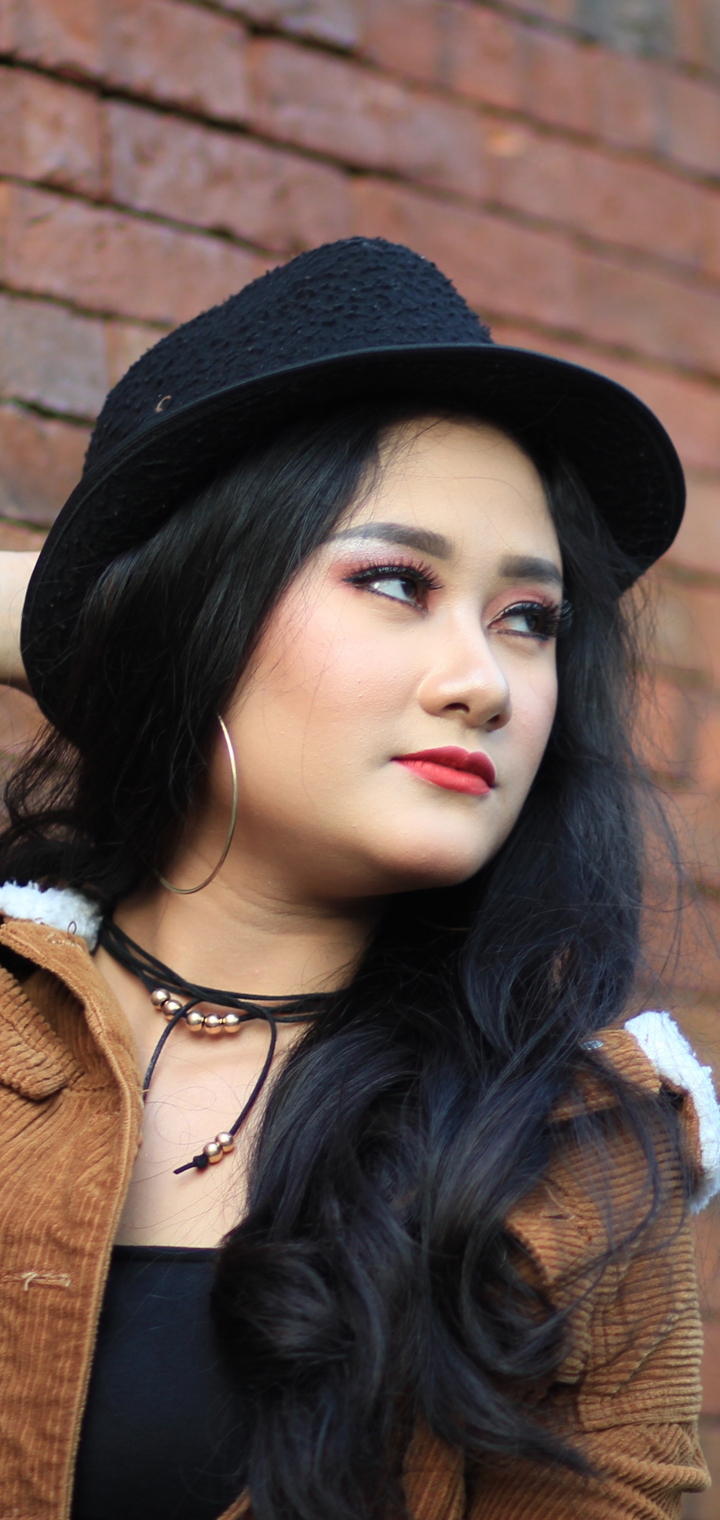 Women Model, Asian, Lipstick, Hat, Black Hair, 1440x3040, Phone HD Wallpaper