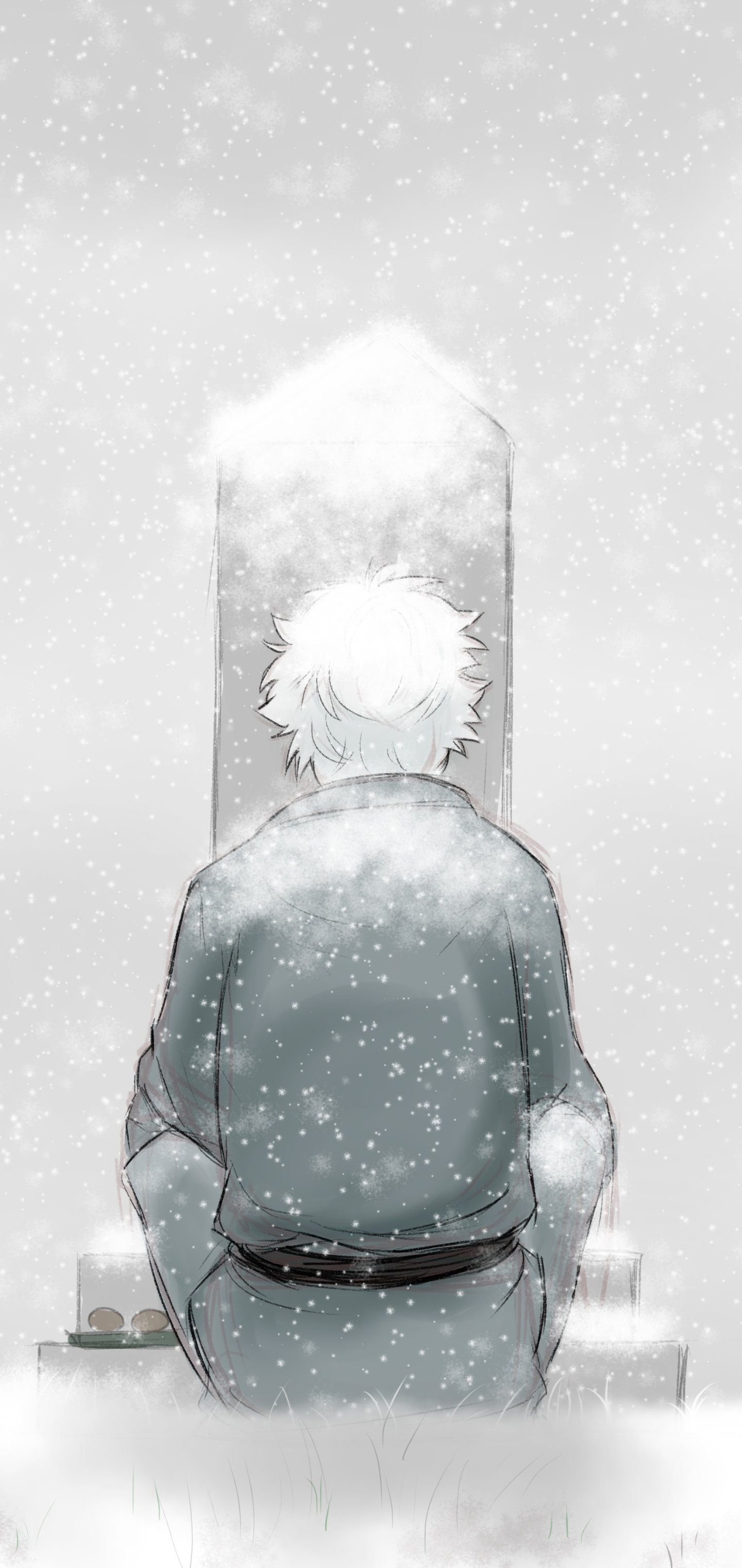 Anime Gintama, Gintoki Sakata, Winter, Grave, Snow, White Hair, 1440x3040, Phone HD Wallpaper