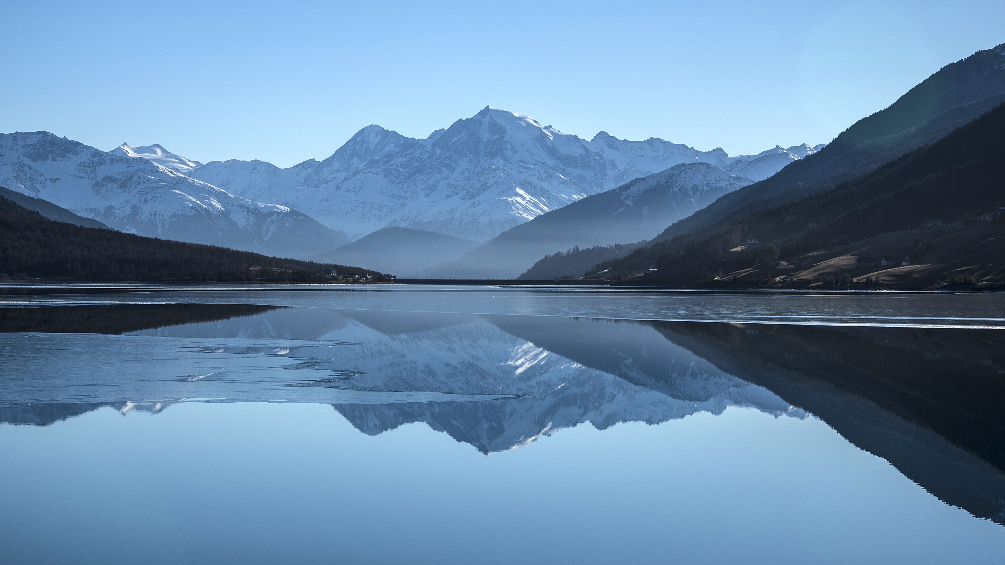 mountains, lake, 4K, HD Wallpaper