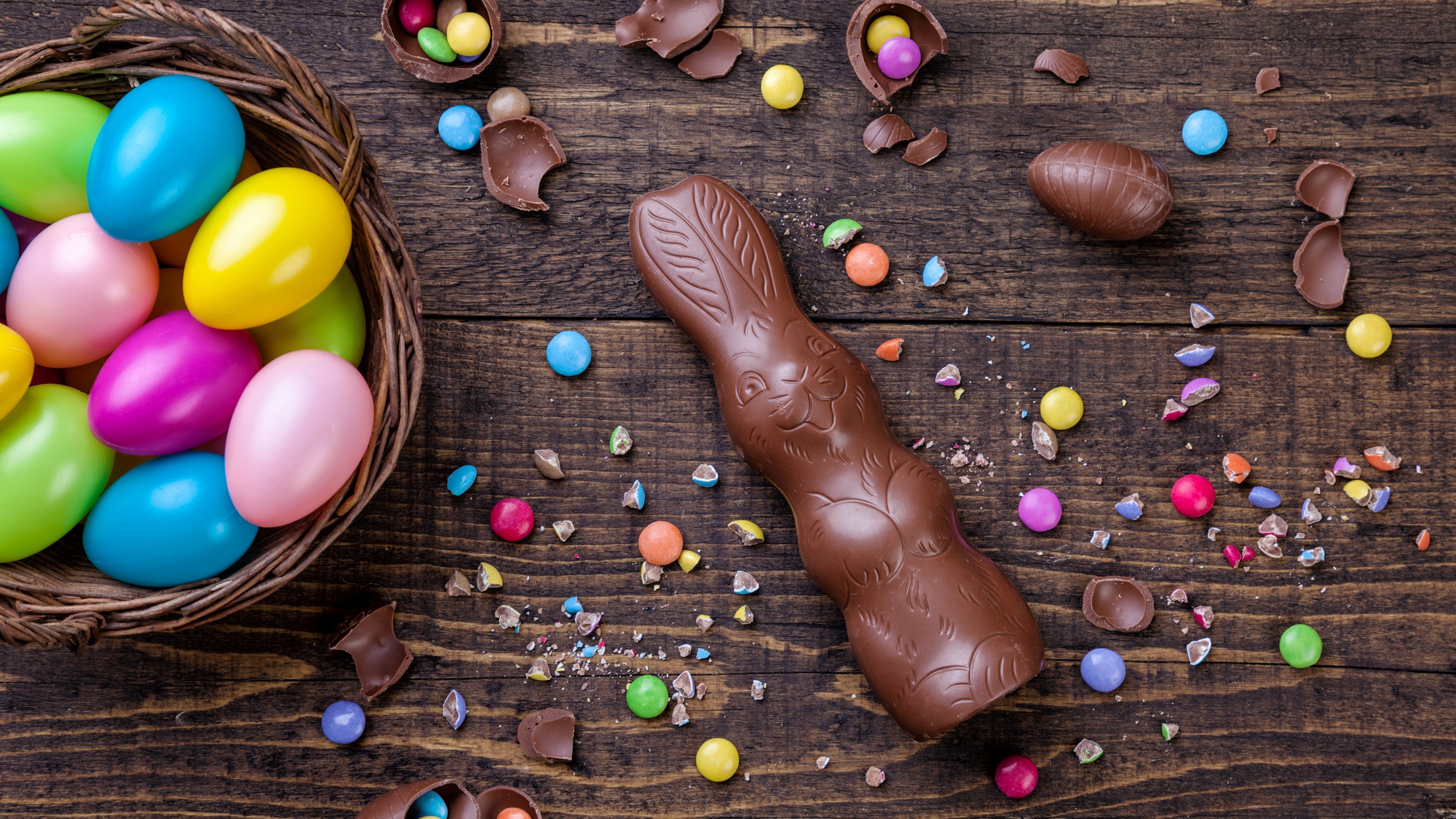 Easter, eggs, candy, chocolate, rabbit, 4K, HD Wallpaper