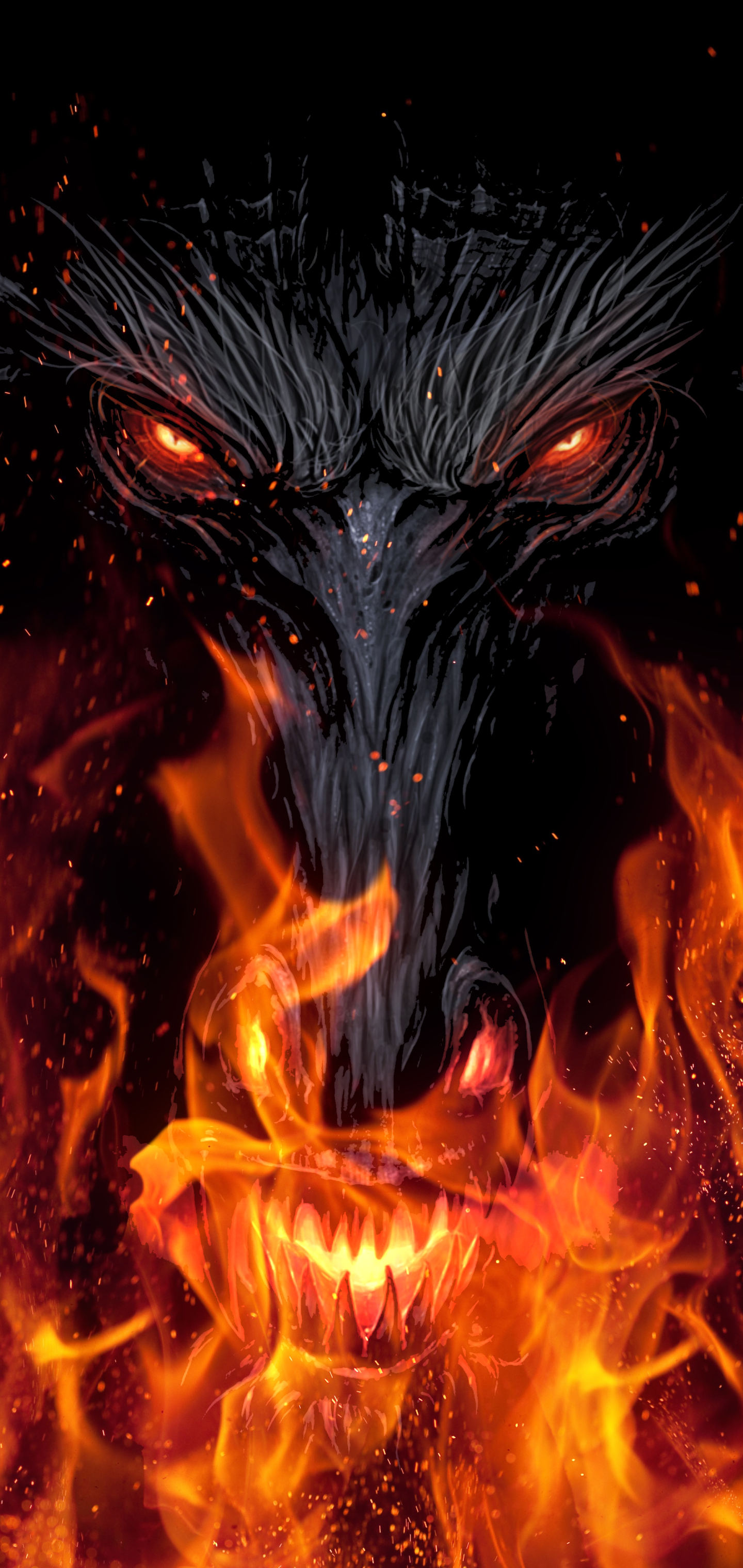 Dark Demon, Flame, Fire, 1440x3040, Phone HD Wallpaper