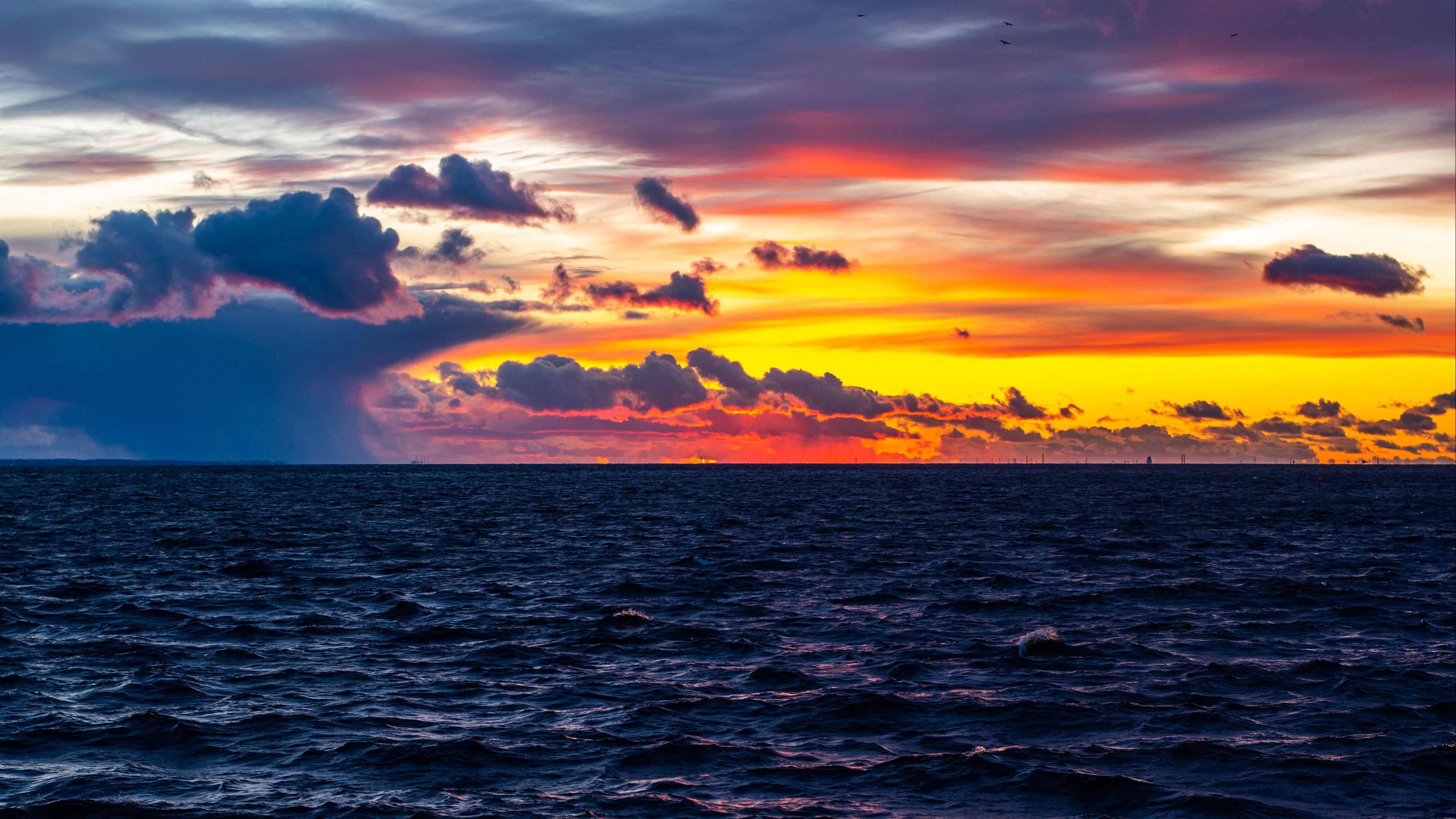 sunset, sky, waves, horizon, 4k, HD Wallpaper