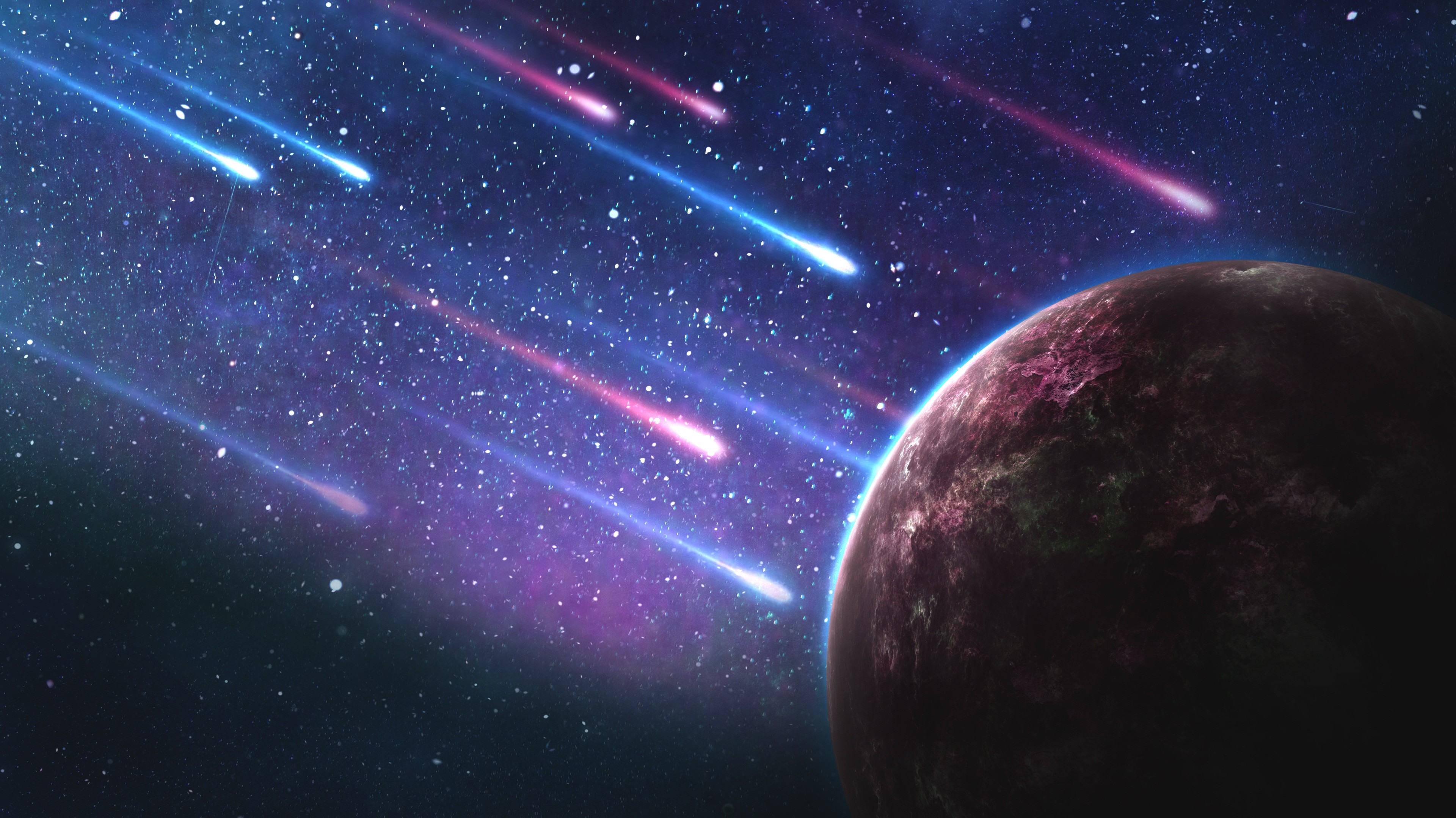 meteorites, stars, planet, 4k, HD Wallpaper