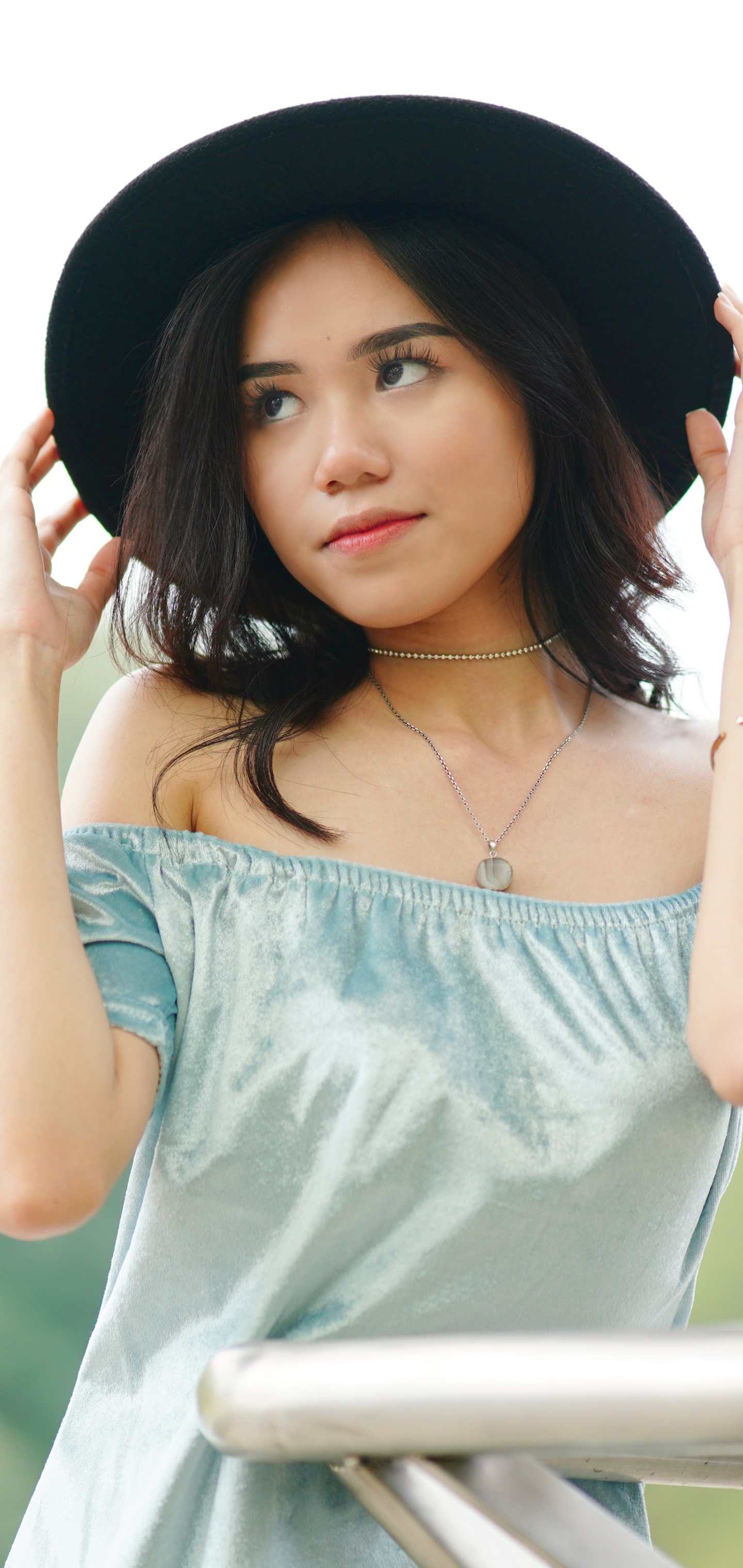 Women Model, Hat, Black Hair, 1440x3040, Phone HD Wallpaper