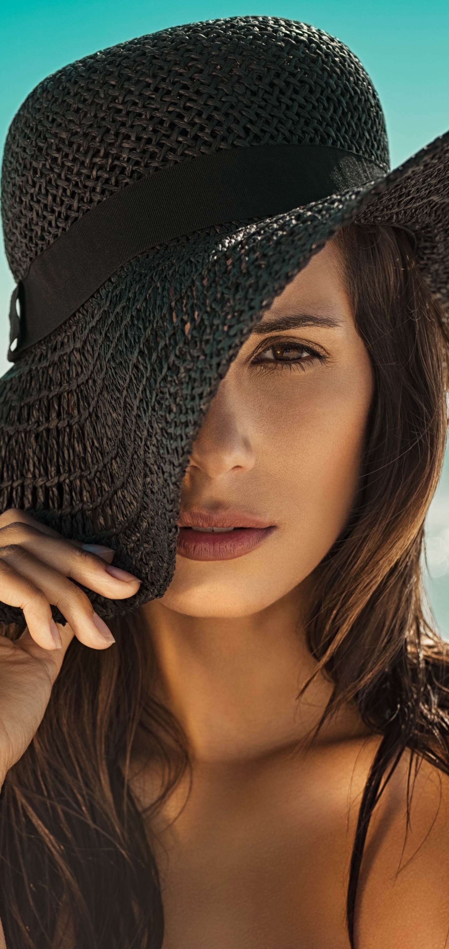Women Model, Brown Eyes, Hat, Brunette, 1440x3040, Phone HD Wallpaper