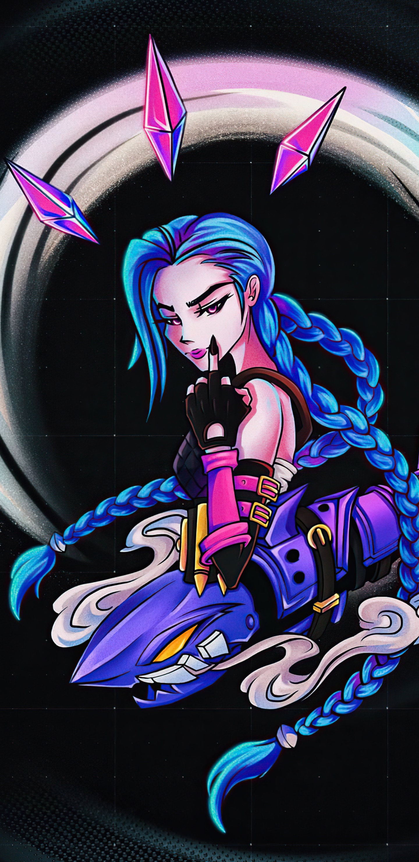 Video Game League Of Legends, Blue Hair, Long Hair, Braid, Jinx (League Of Legends), 1440x2960, Phone HD Wallpaper