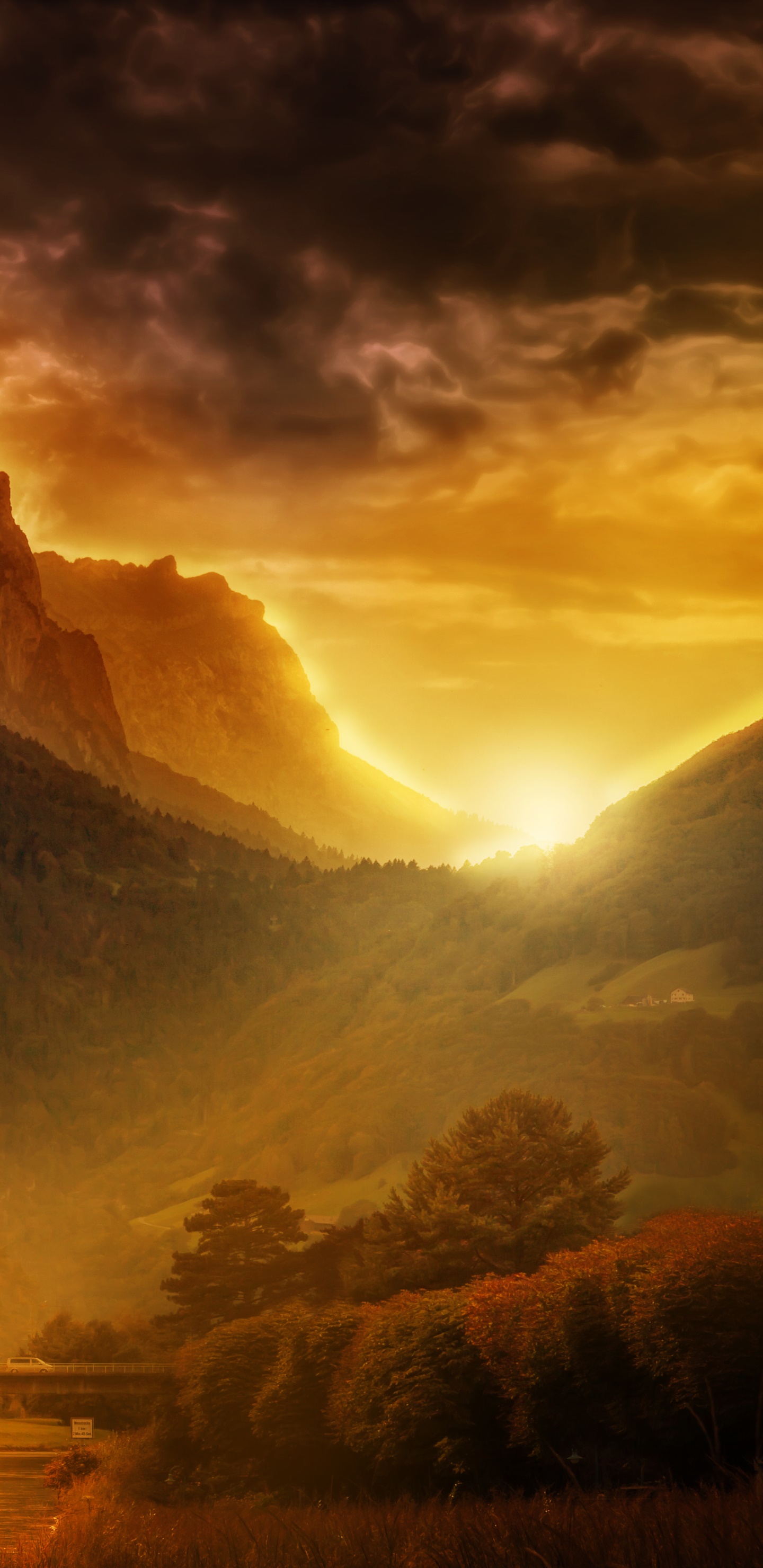 Earth Sunset, Switzerland, Sunbeam, Evening, Valley, 1440x2960, Phone HD Wallpaper