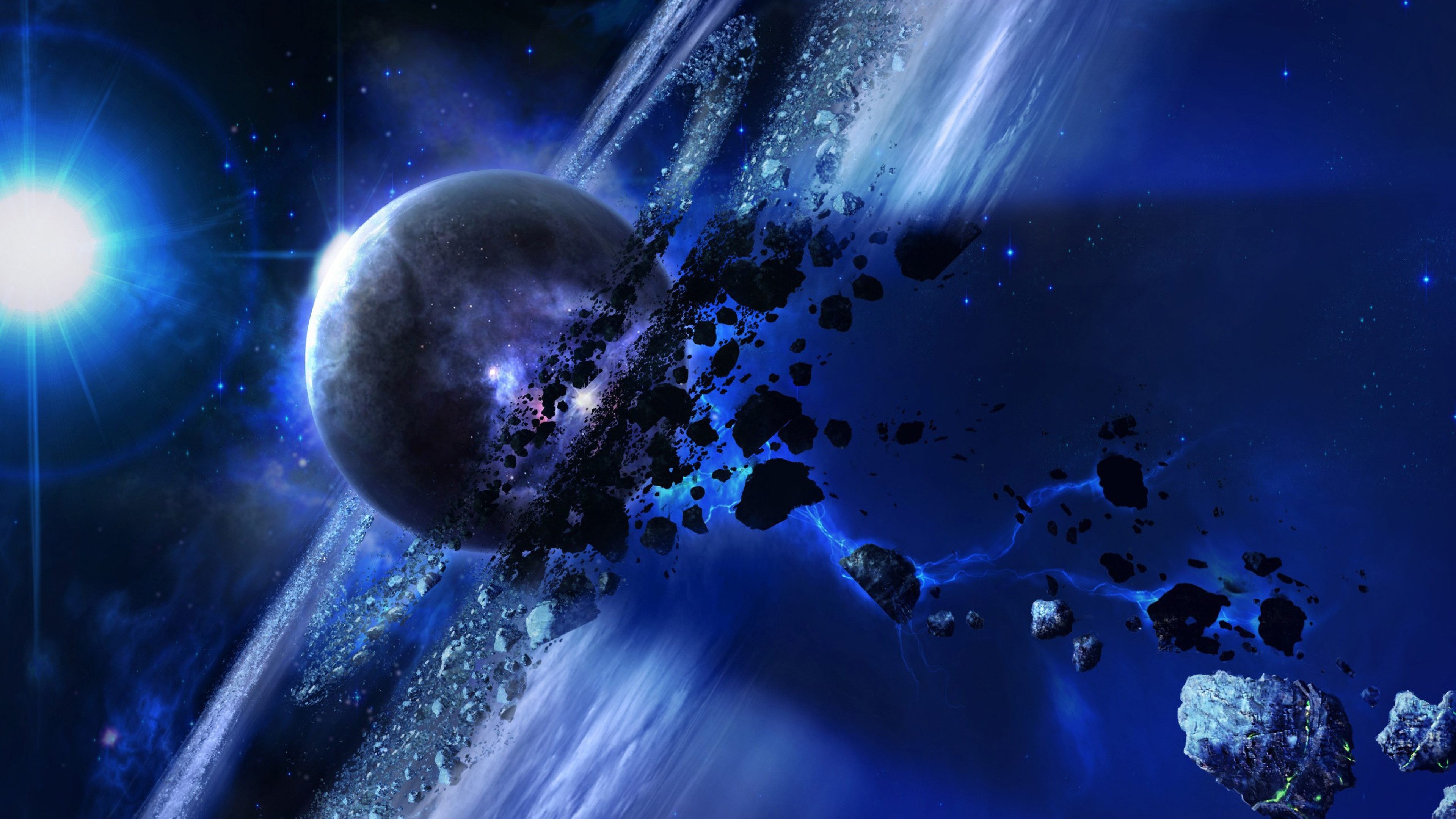 meteorites, stars, planet, 4k, HD Wallpaper