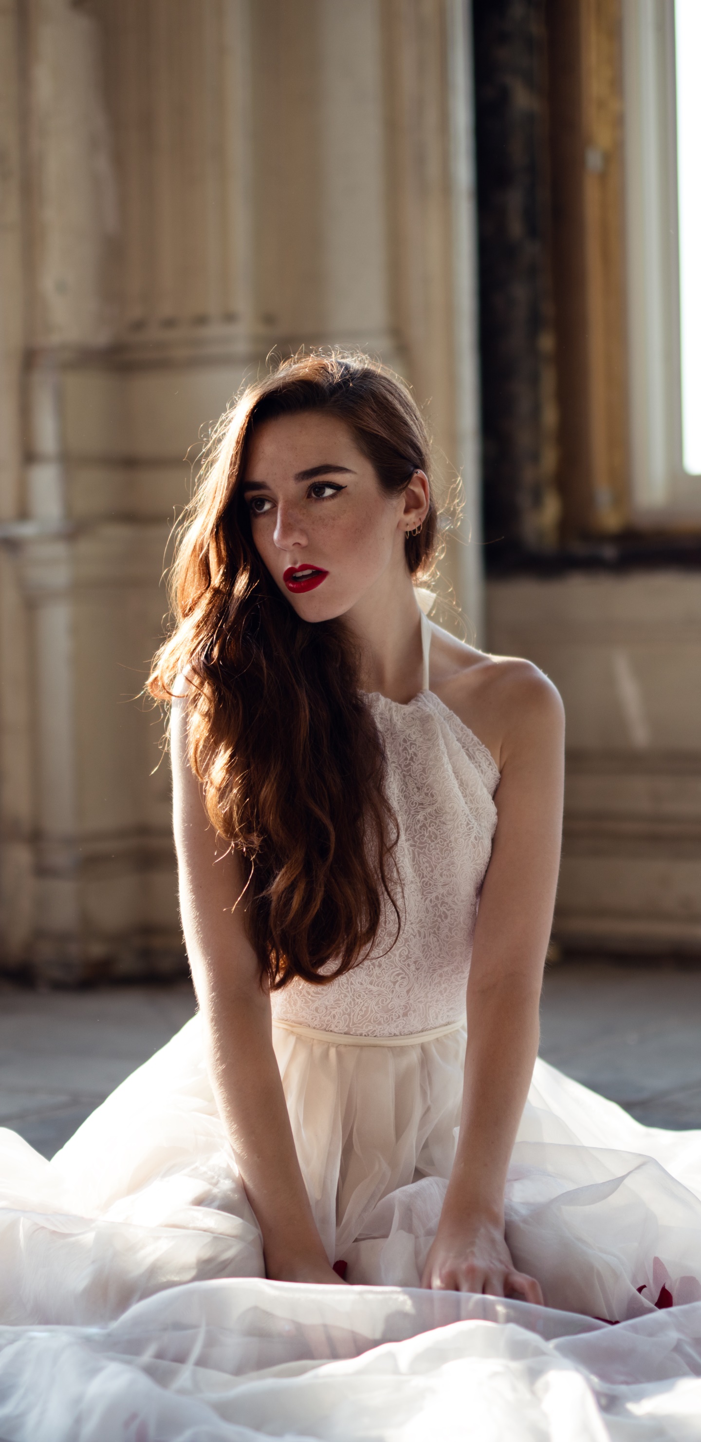 Women Model, Lipstick, Brown Eyes, Brunette, Dress, 1440x2960, Phone HD Wallpaper