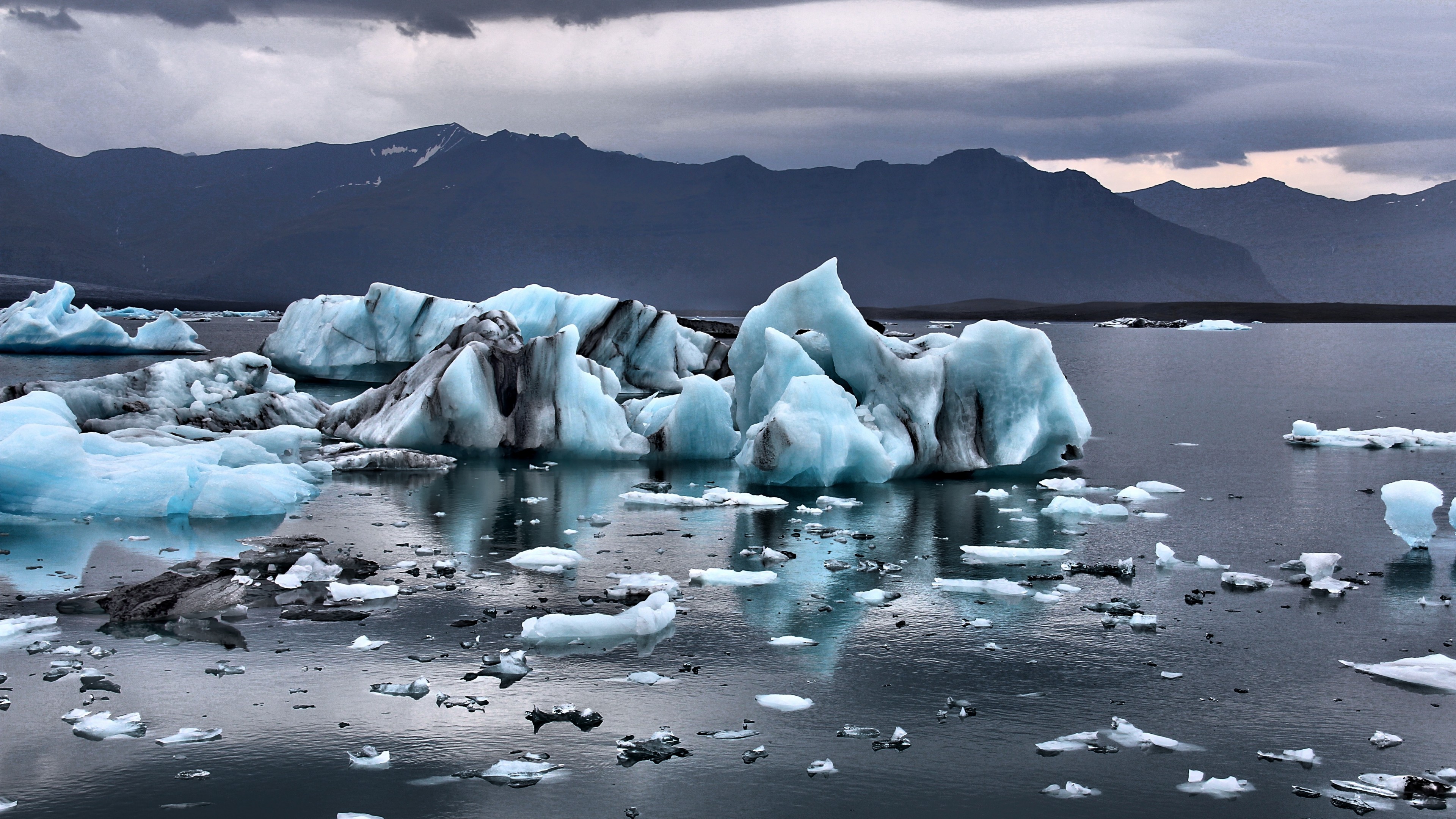 Joekulsarlon, lagoon, ice, ocean, mountains, 4K, HD Wallpaper