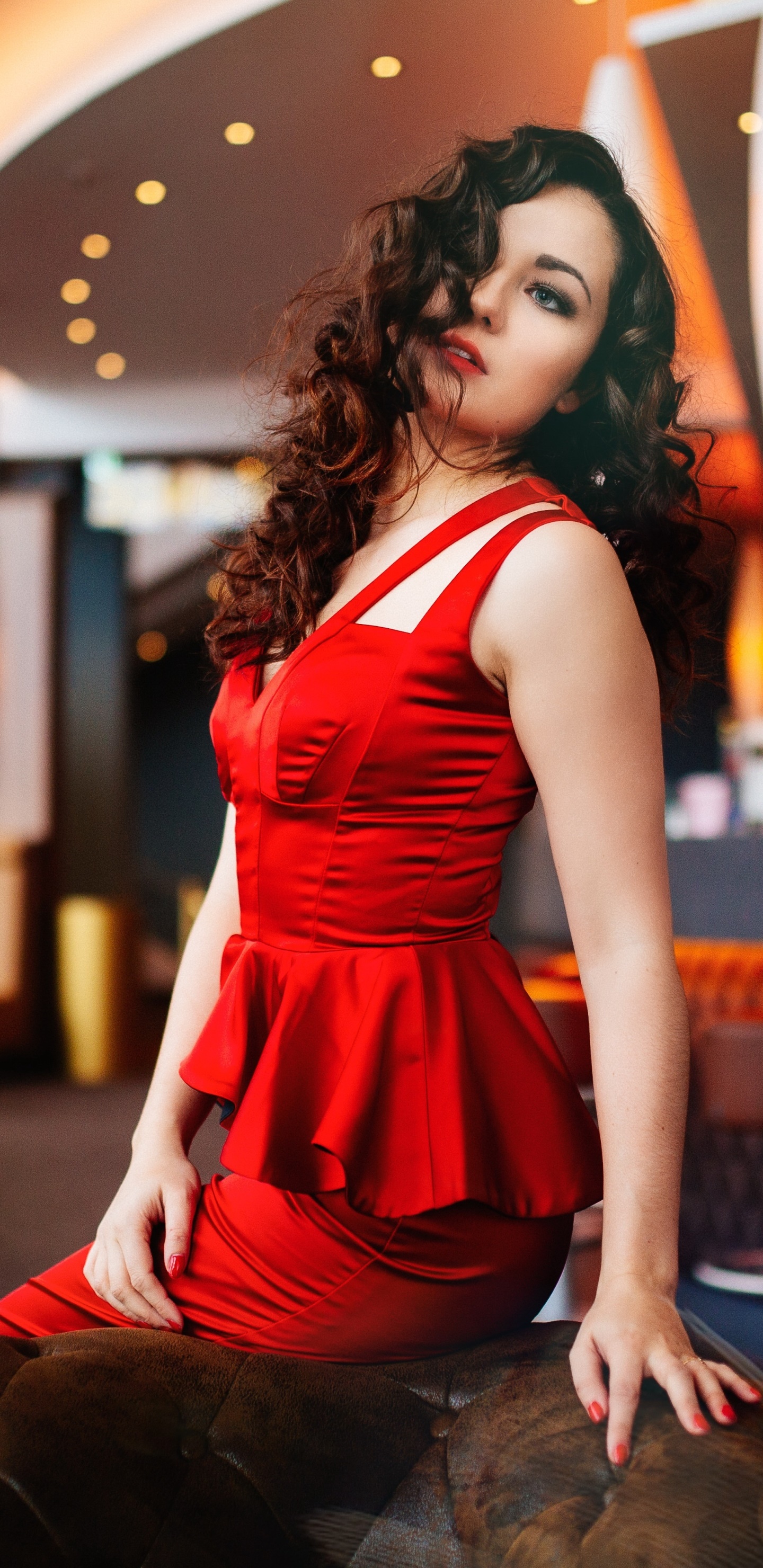 Women Model, Red Dress, Black Hair, 1440x2960, Phone HD Wallpaper