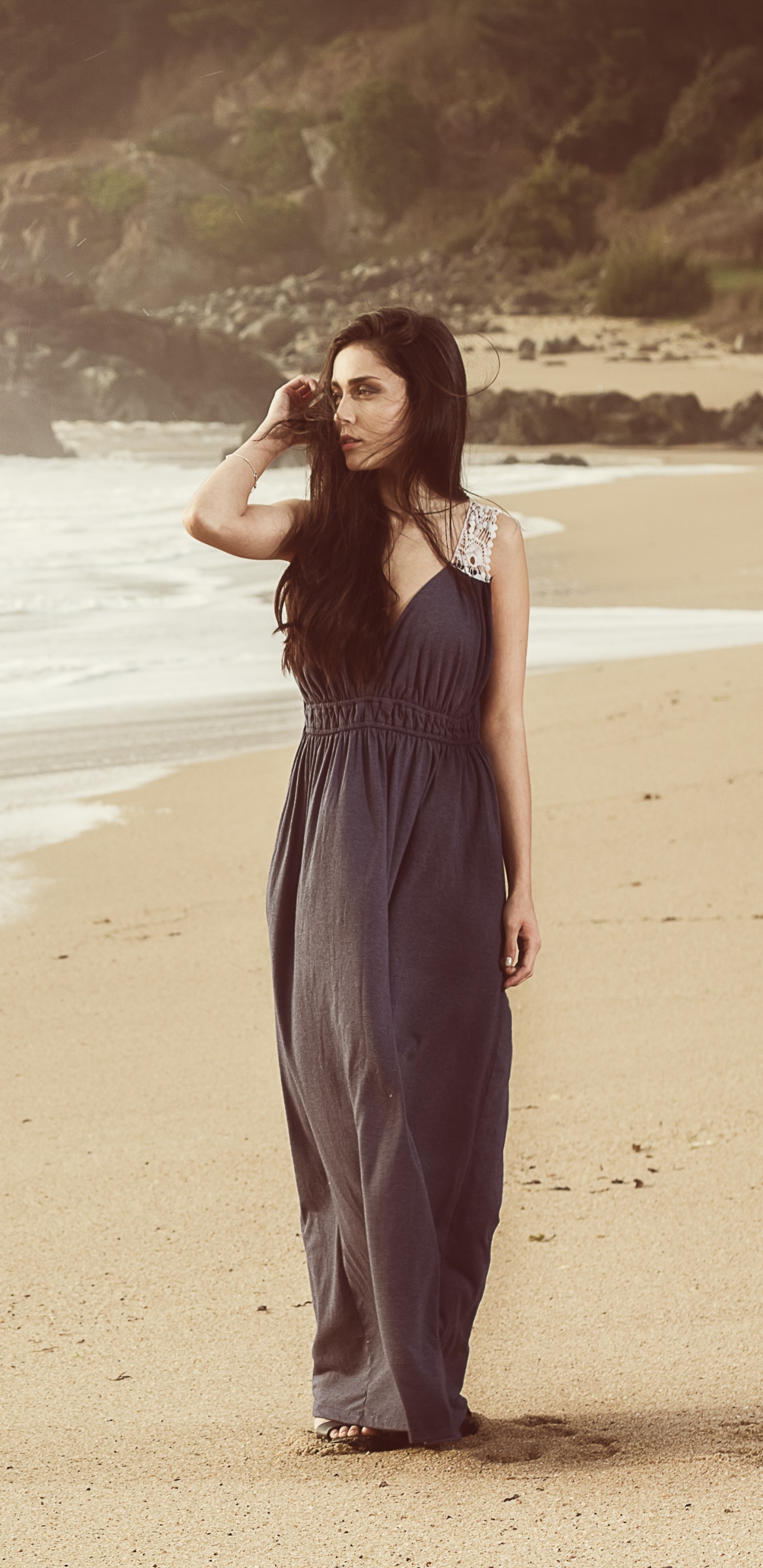 Women Model, Brunette, Mood, Dress, Sand, 1440x2960, Phone HD Wallpaper