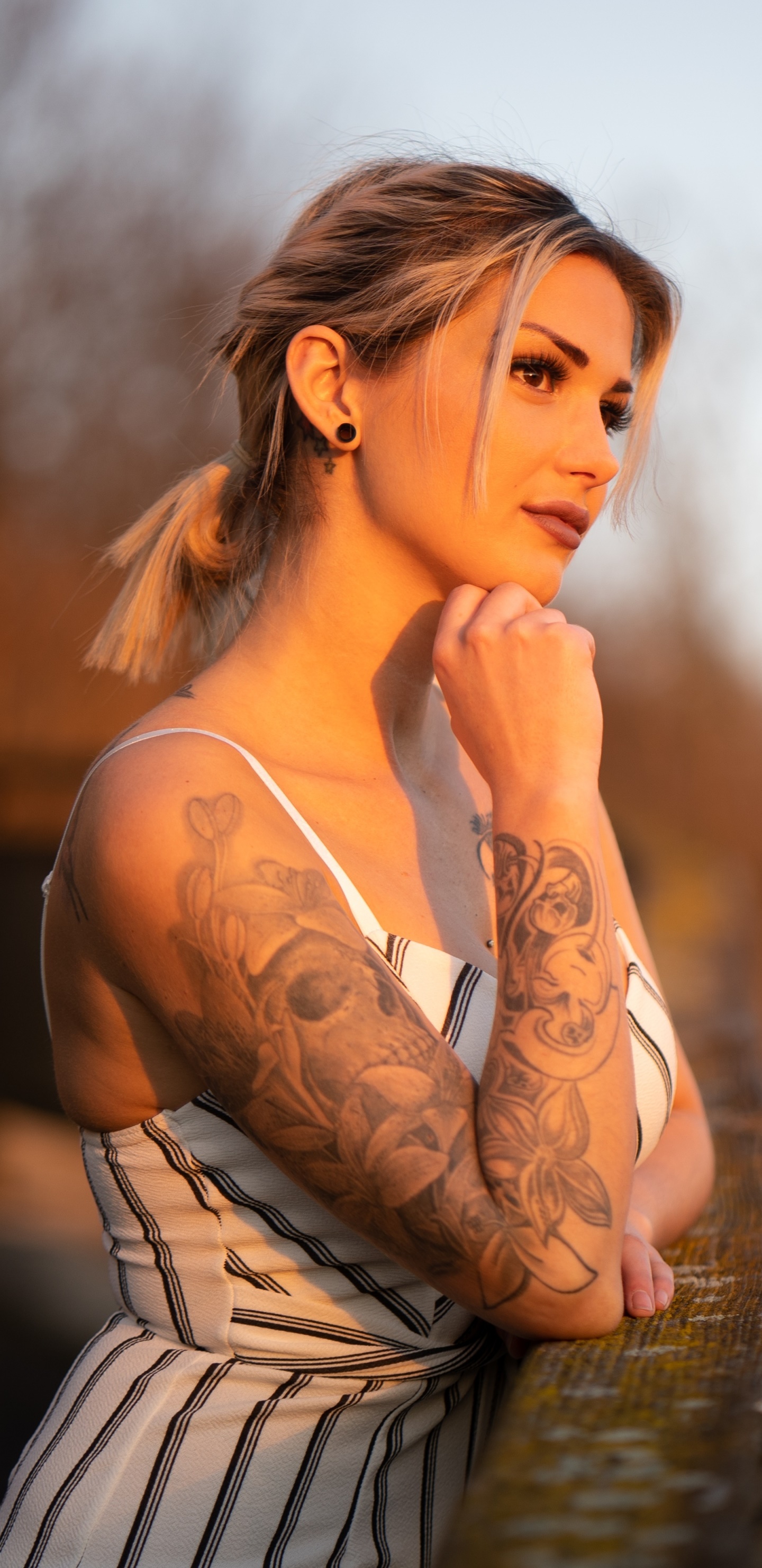 Women Tattoo, Model, Brown Eyes, Blonde, 1440x2960, Phone HD Wallpaper