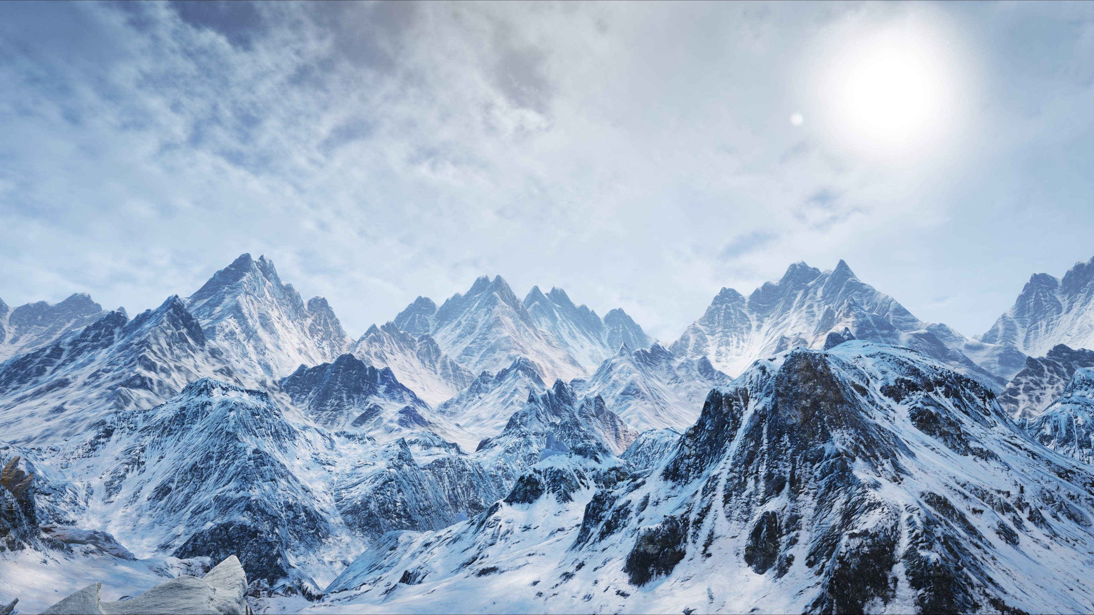 mountains, snow, winter, 4k, HD Wallpaper