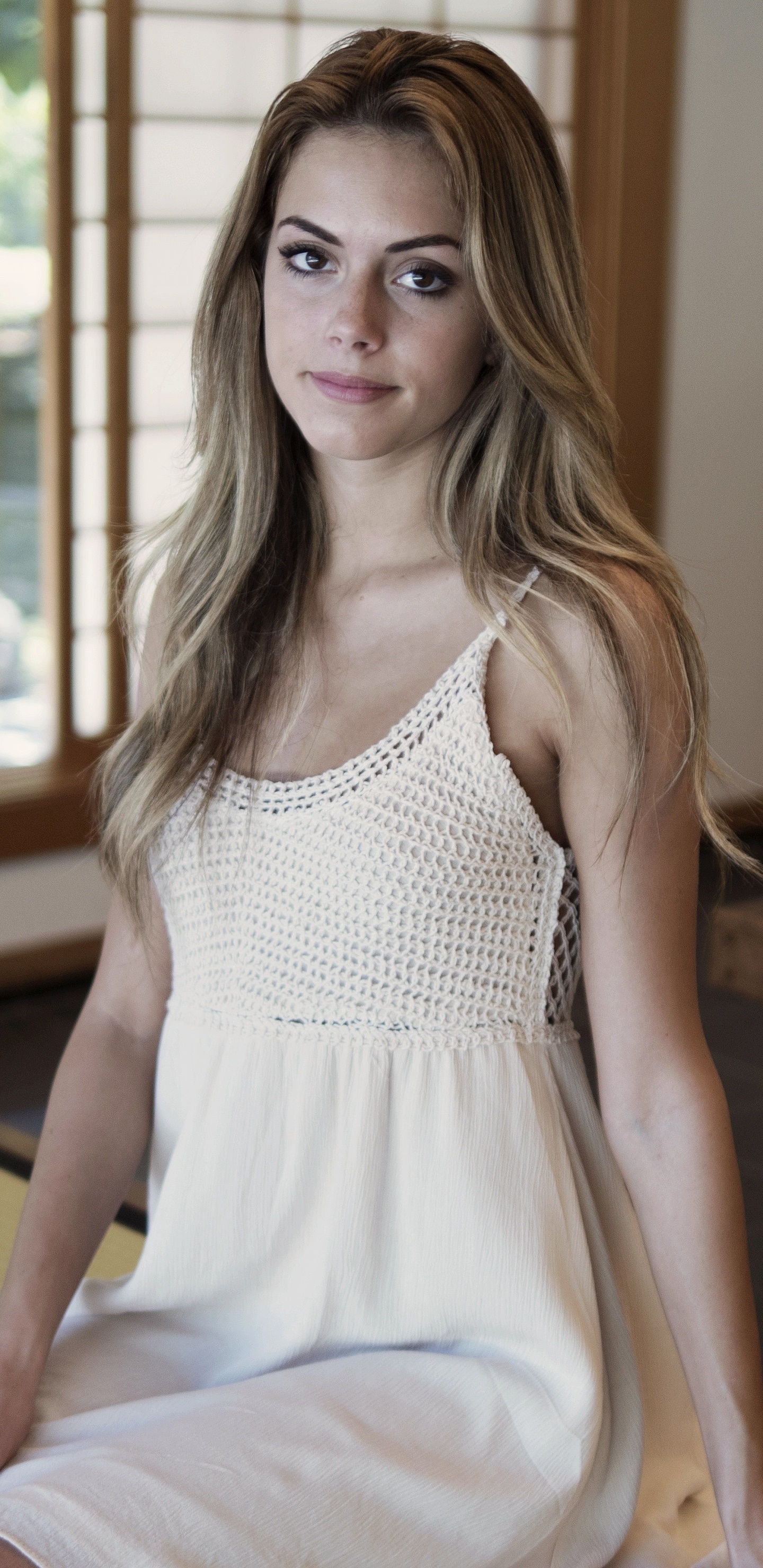 Women Model, Blonde, White Dress, Brown Eyes, 1440x2960, Phone HD Wallpaper